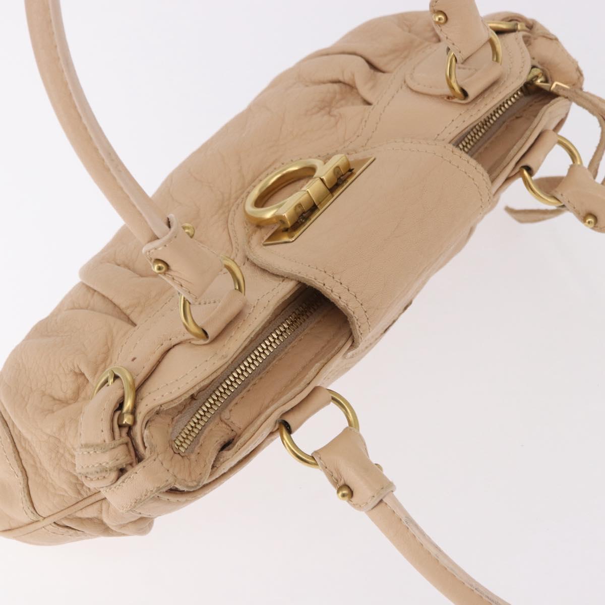 Salvatore Ferragamo Gancini Marissa Bag Leather Beige Gold Auth am11807V