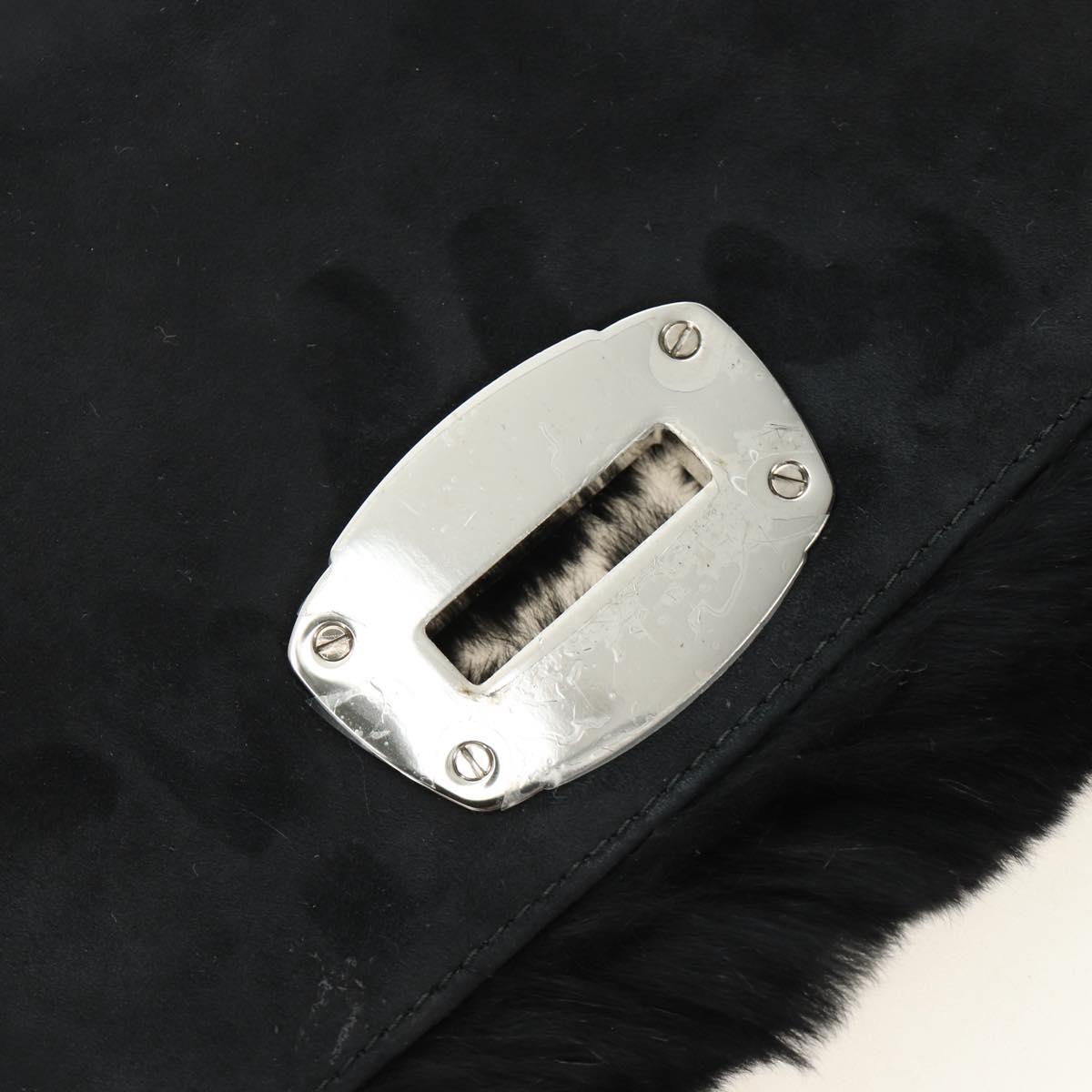 Miu Miu Crystal Chain Shoulder Bag Fur Black Silver 5BD233 Auth am11808SAM