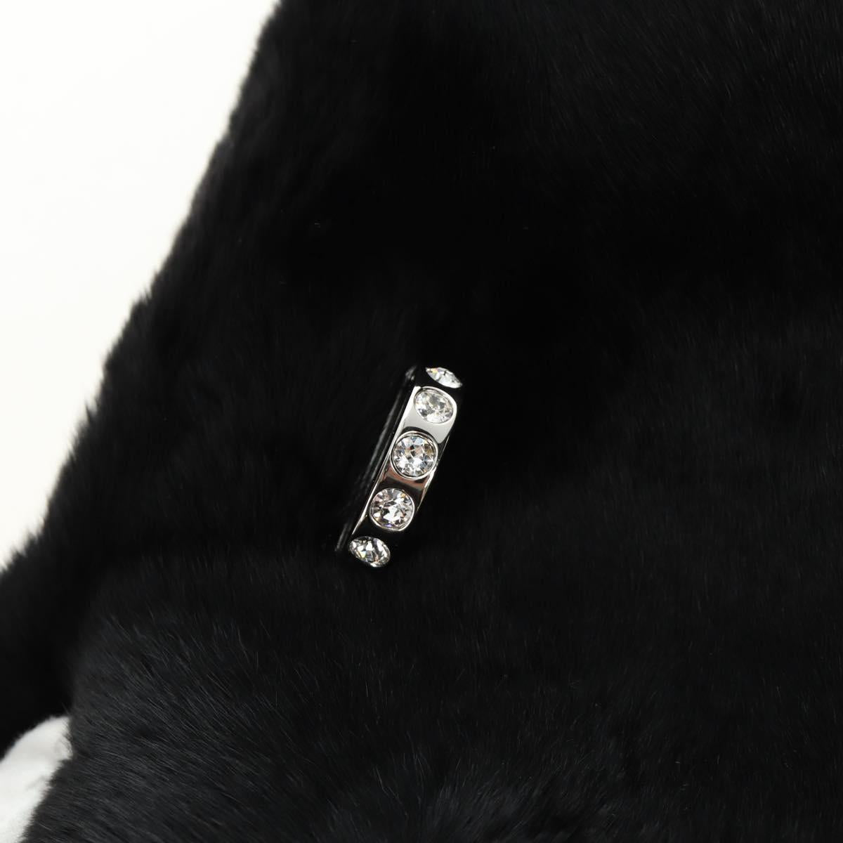 Miu Miu Crystal Chain Shoulder Bag Fur Black Silver 5BD233 Auth am11808SAM
