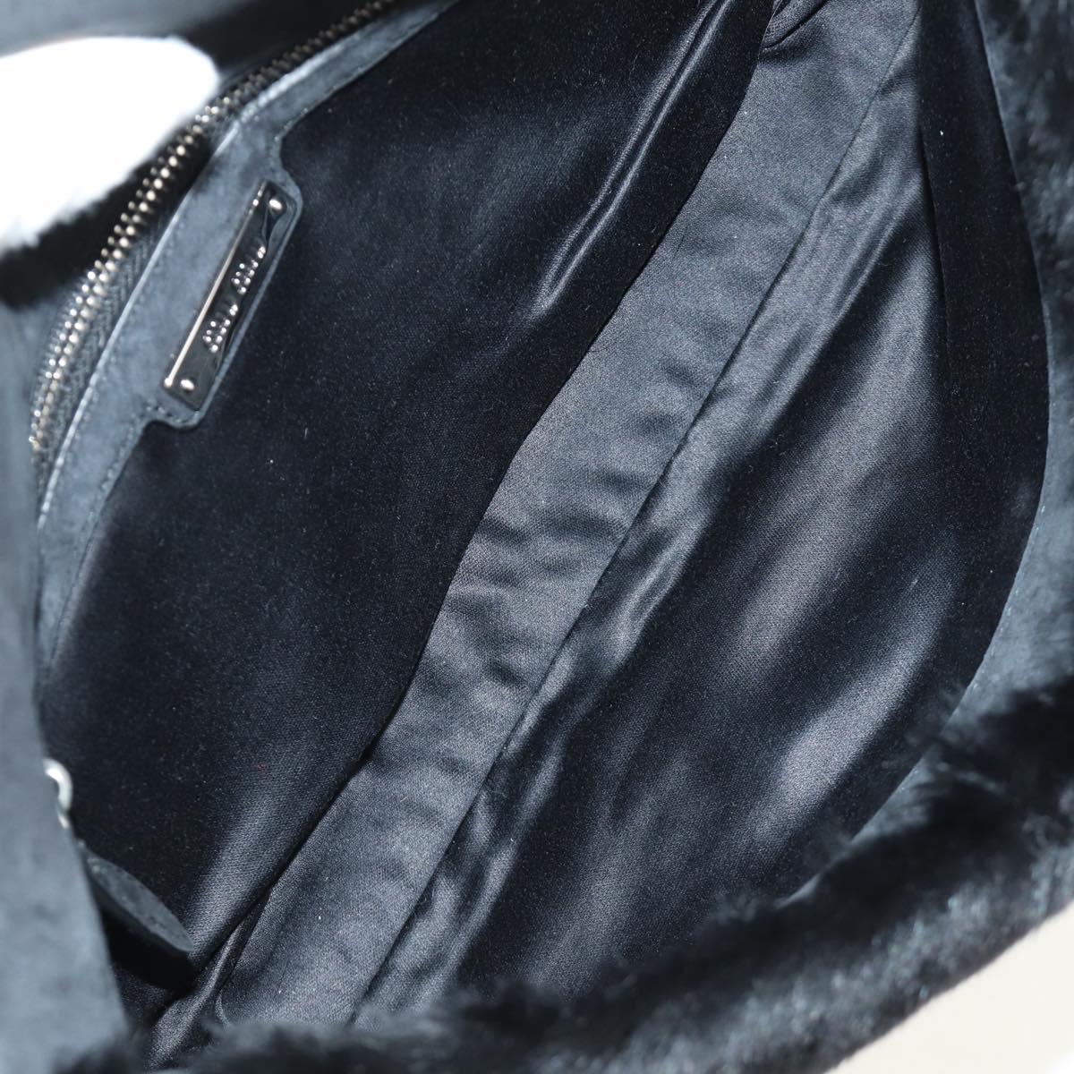 Miu Miu Crystal Chain Shoulder Bag Fur Black Silver 5BD233 Auth am11808SAM