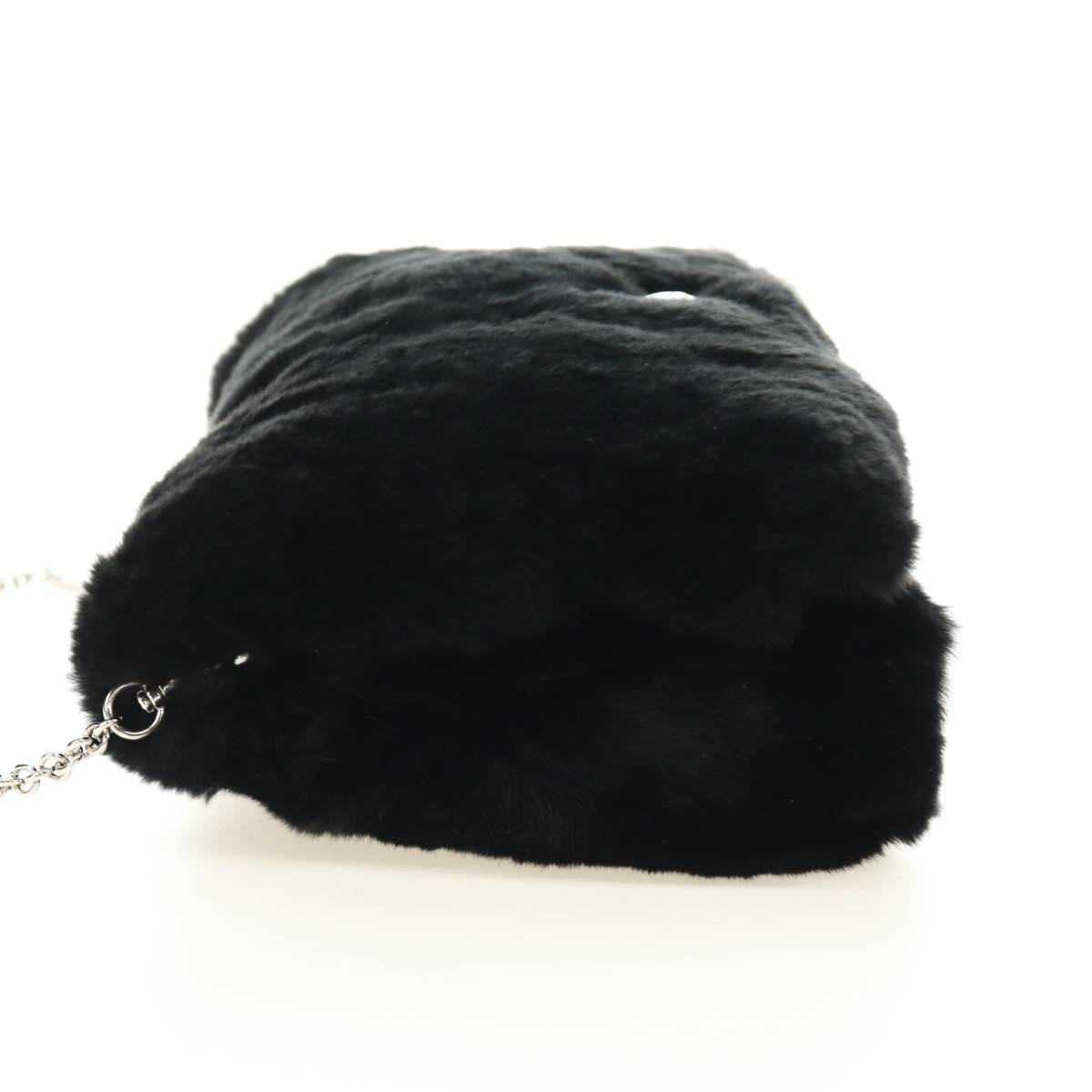 Miu Miu Crystal Chain Shoulder Bag Fur Black Silver 5BD233 Auth am11808SAM