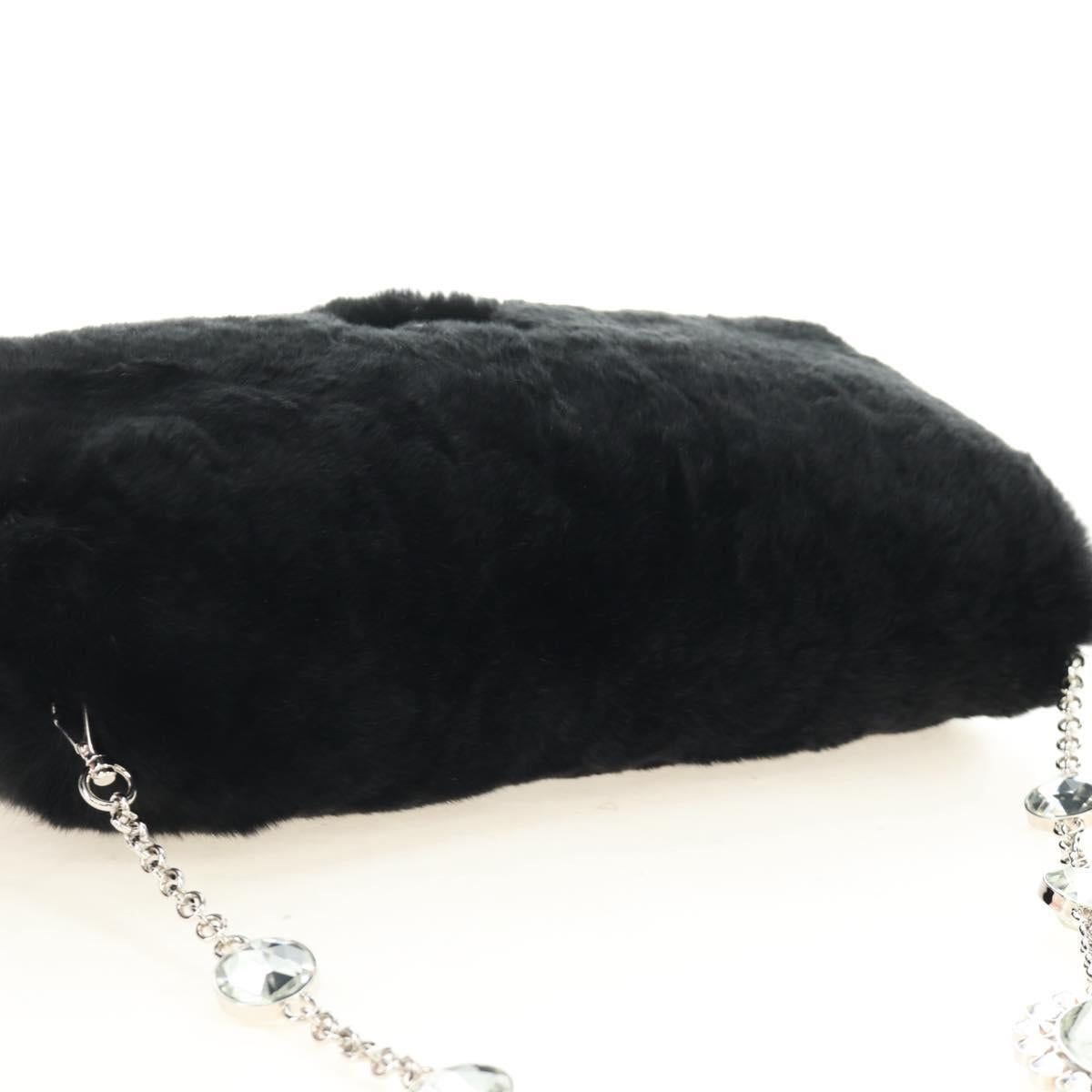 Miu Miu Crystal Chain Shoulder Bag Fur Black Silver 5BD233 Auth am11808SAM