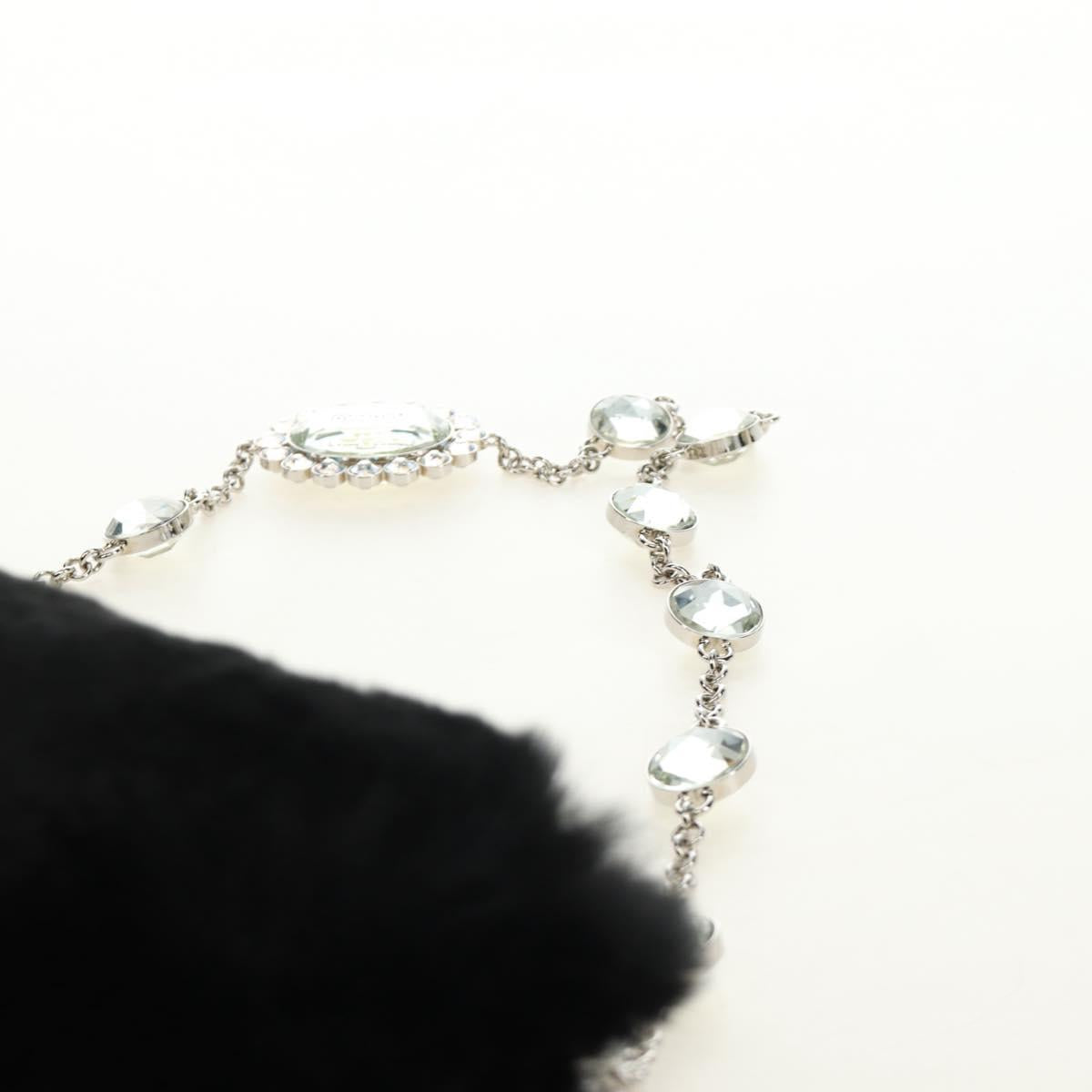 Miu Miu Crystal Chain Shoulder Bag Fur Black Silver 5BD233 Auth am11808SAM
