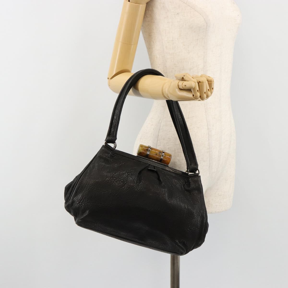 Miu Miu Hand Bag Leather Black Silver Auth am11809V