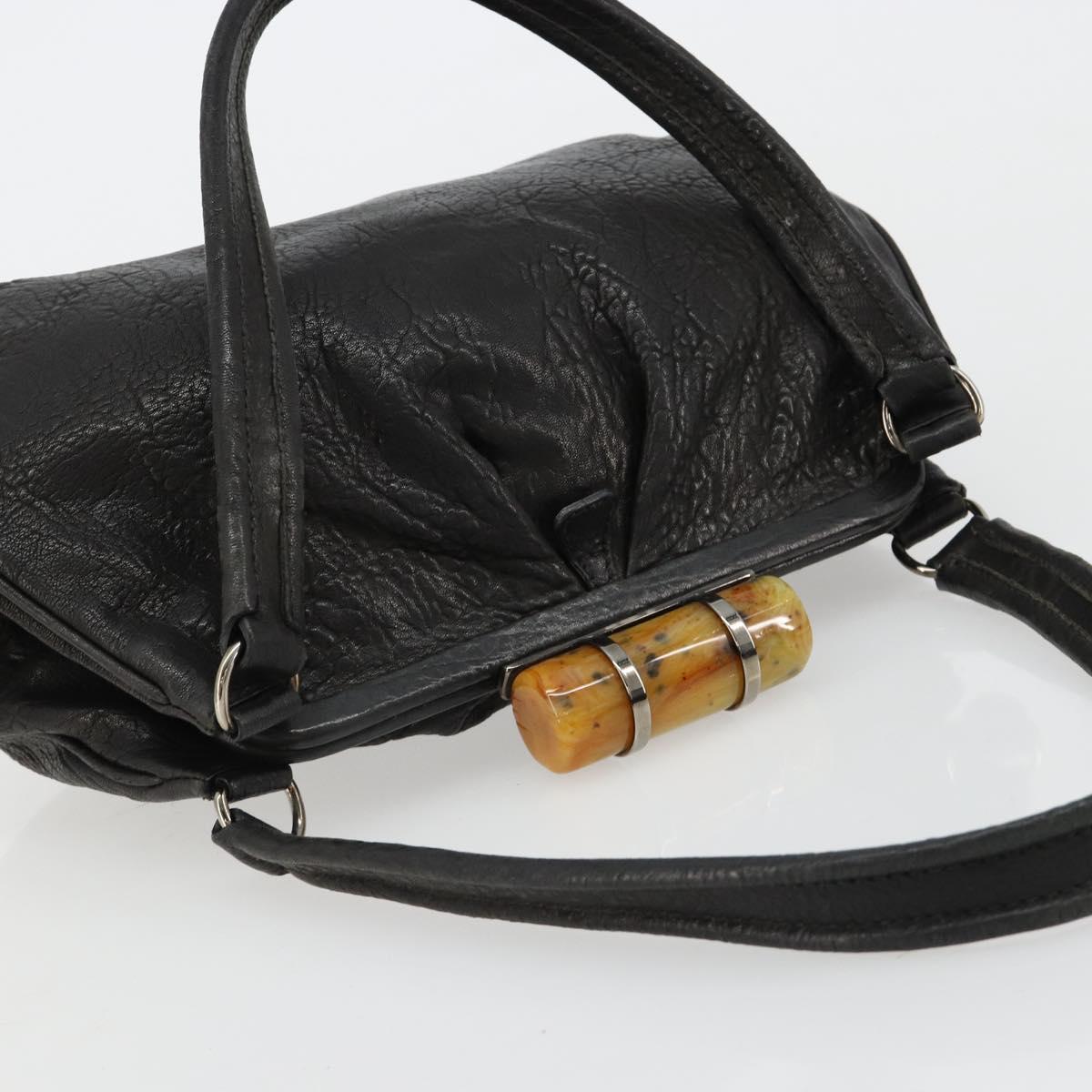 Miu Miu Hand Bag Leather Black Silver Auth am11809V
