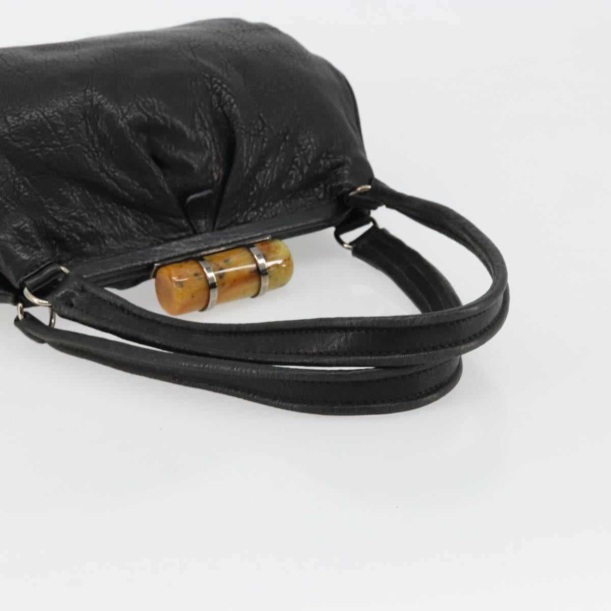Miu Miu Hand Bag Leather Black Silver Auth am11809V