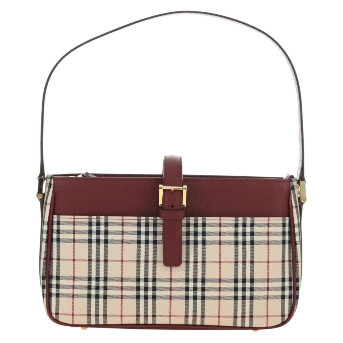 BURBERRY Nova Check Hand Bag Canvas Beige Gold Auth am11816V