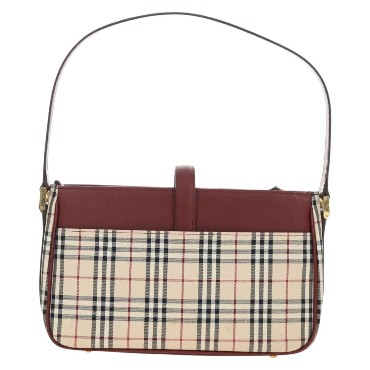 BURBERRY Nova Check Hand Bag Canvas Beige Gold Auth am11816V