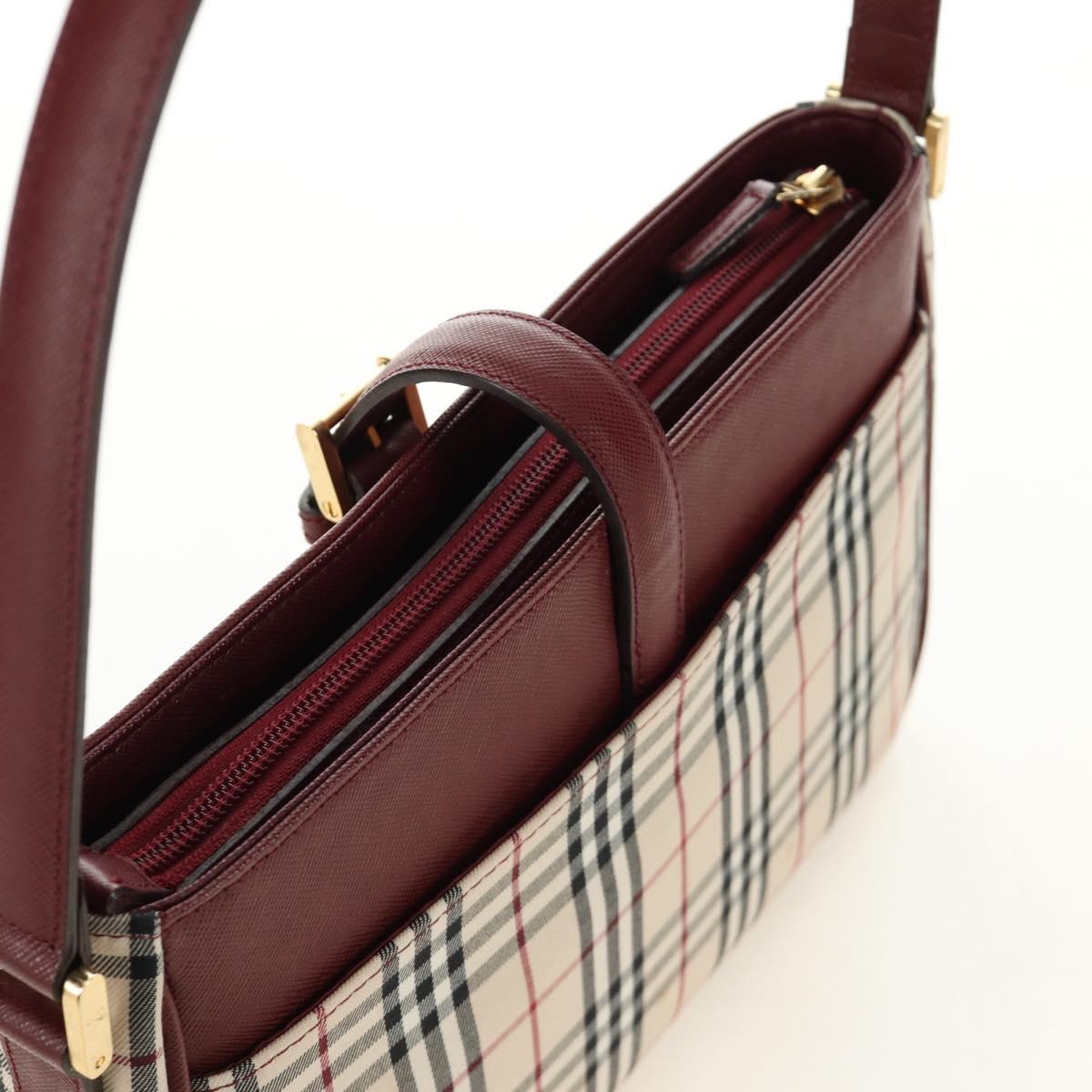 BURBERRY Nova Check Hand Bag Canvas Beige Gold Auth am11816V