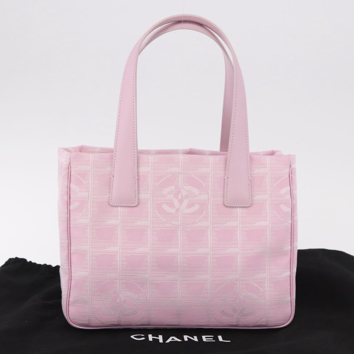 CHANEL New Travel line Hand Bag Nylon Pink Gold CC Auth am11817V