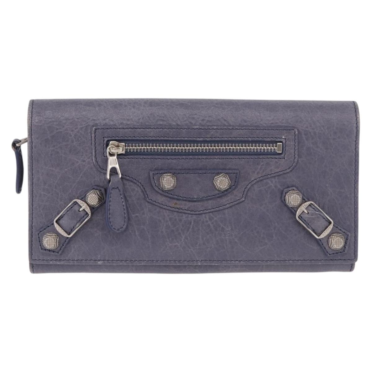 BALENCIAGA Giant Continental Bifold Wallet Leather Blue 253054 Auth am11818A