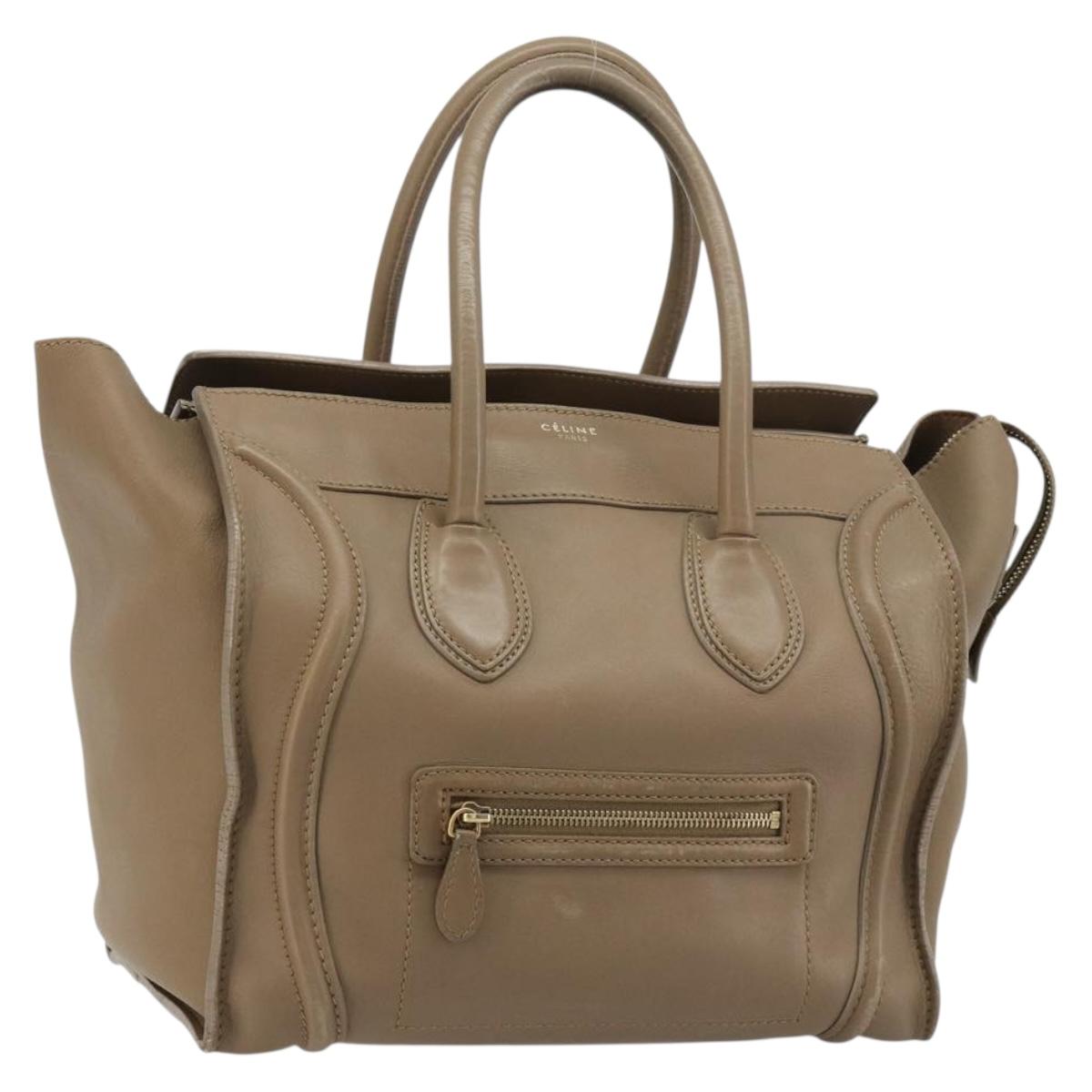 CELINE Luggage Mini Shopper Hand Bag Leather Beige Gold Auth am11820A