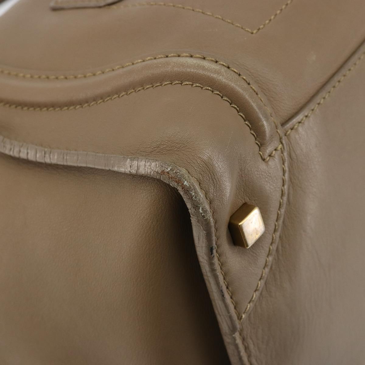 CELINE Luggage Mini Shopper Hand Bag Leather Beige Gold Auth am11820A