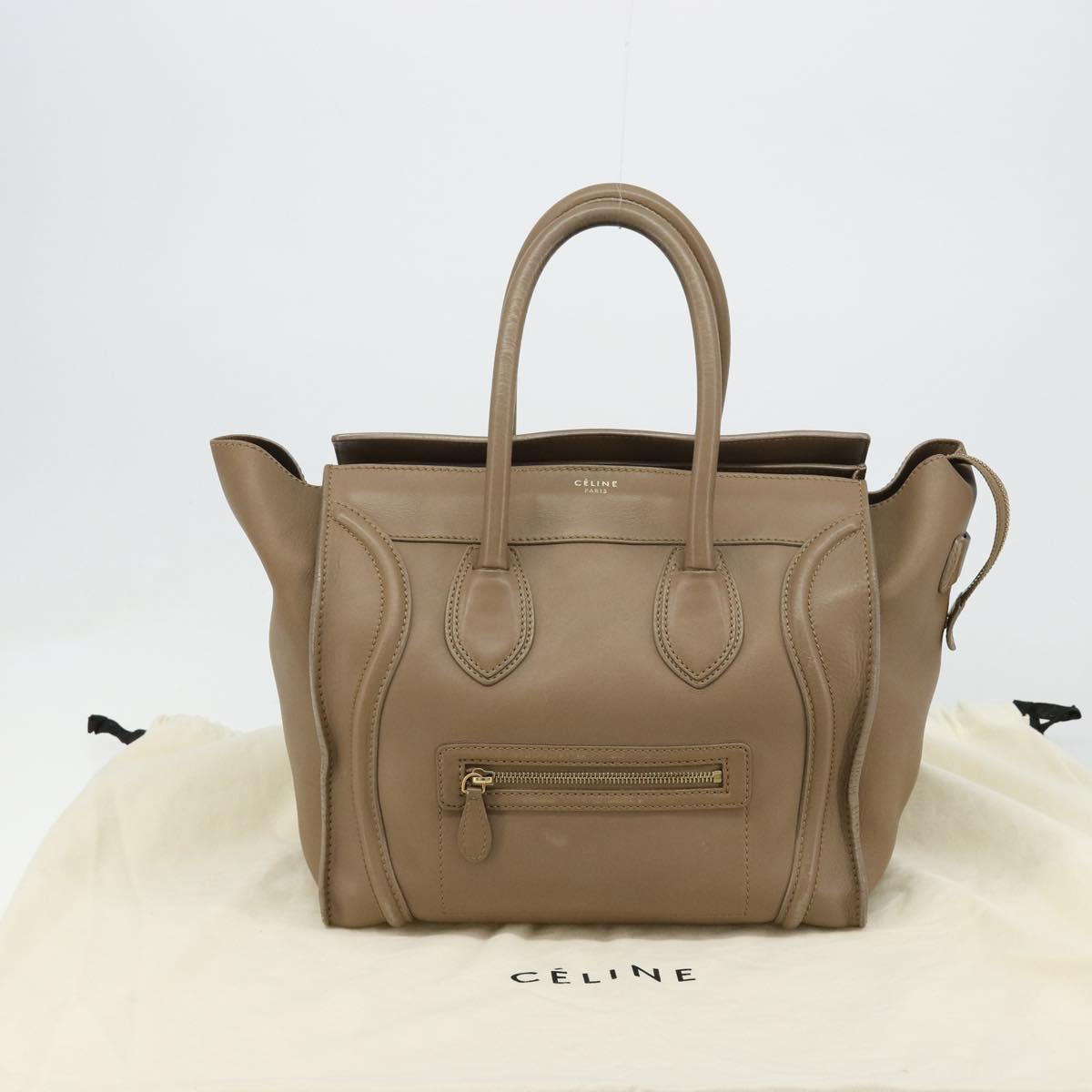 CELINE Luggage Mini Shopper Hand Bag Leather Beige Gold Auth am11820A