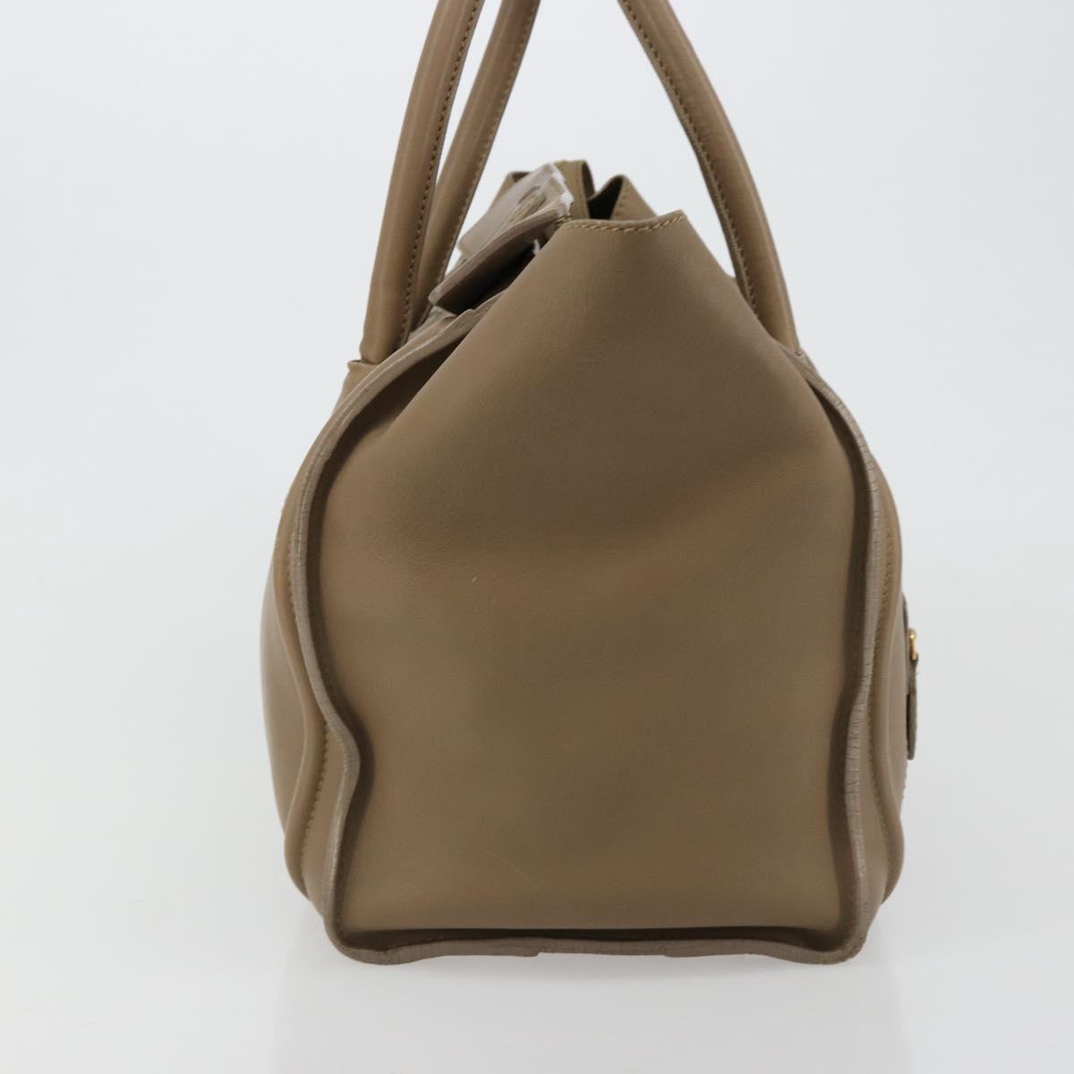 CELINE Luggage Mini Shopper Hand Bag Leather Beige Gold Auth am11820A