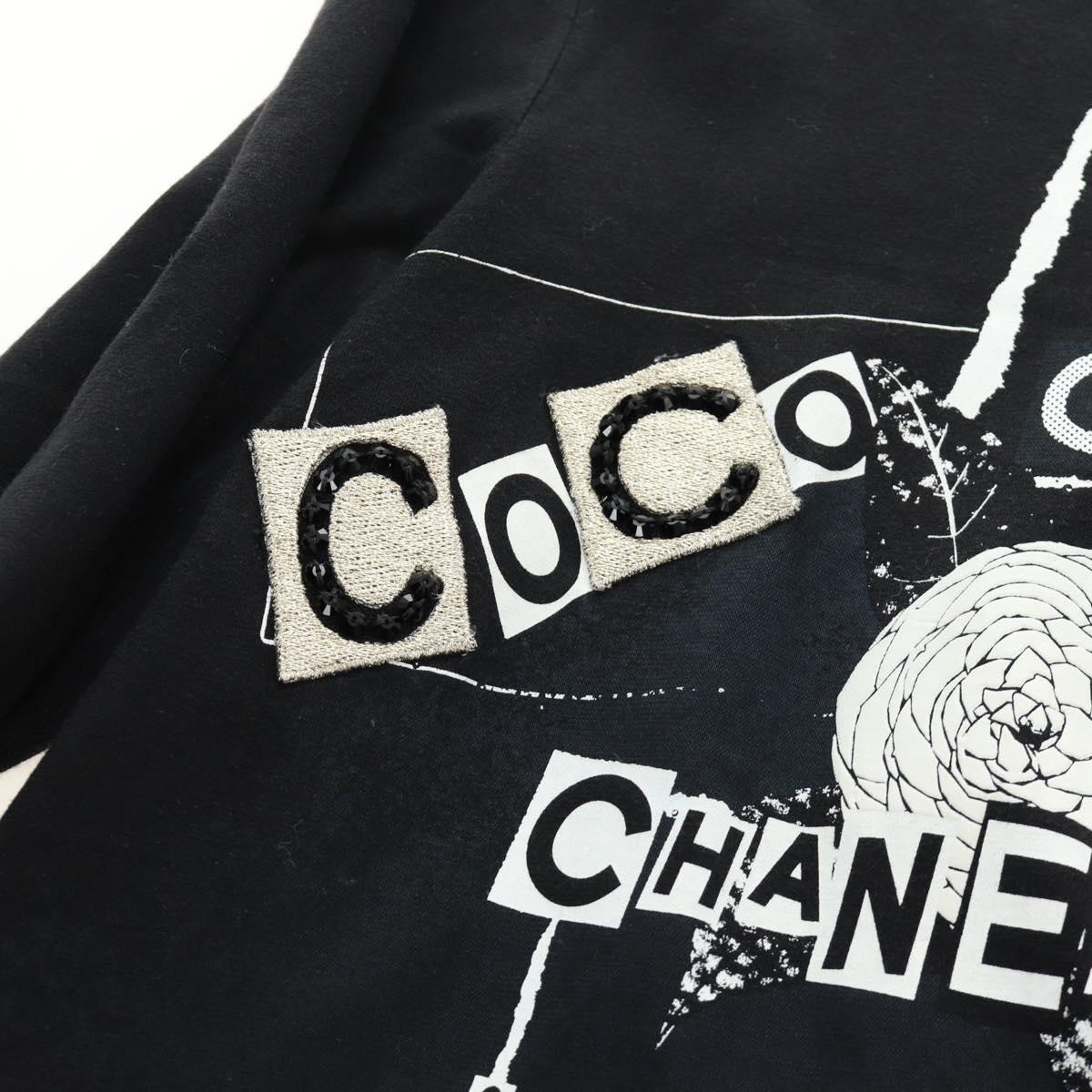 CHANEL CC Camellia Sequin Cut And Sew Shirt Cotton S Black CC Auth am11841M