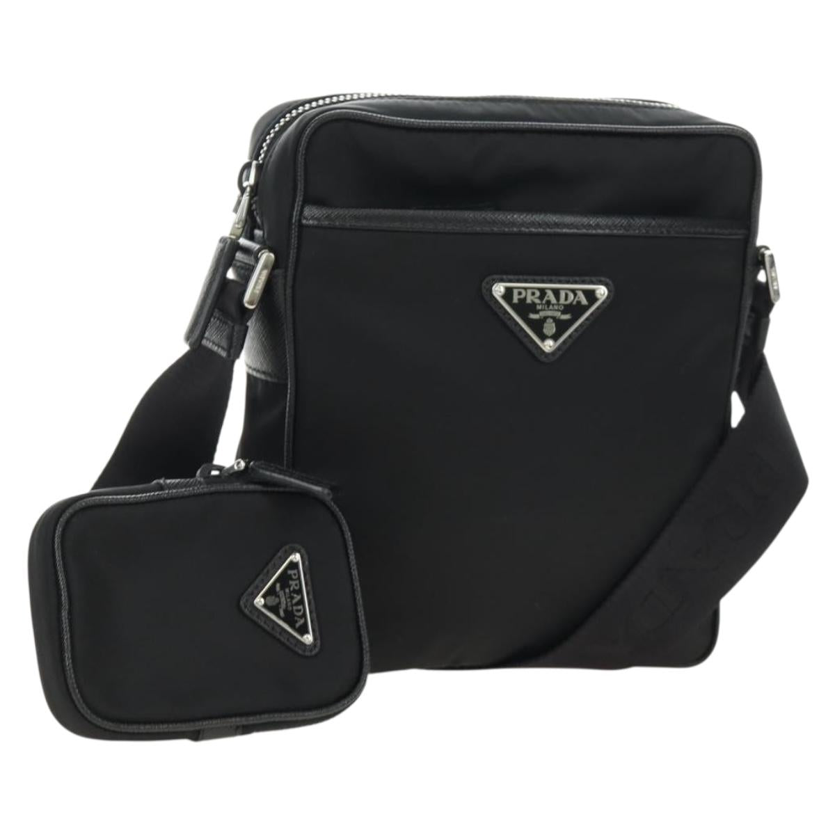 PRADA Shoulder Bag Nylon Black Silver 2VH112 Auth am11844SM