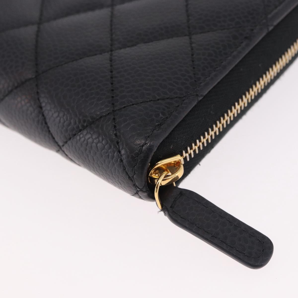 CHANEL Matelasse Long Wallet Caviar Skin Black Gold CC Auth am11846M