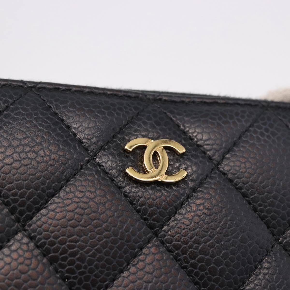 CHANEL Matelasse Long Wallet Caviar Skin Black Gold CC Auth am11846M