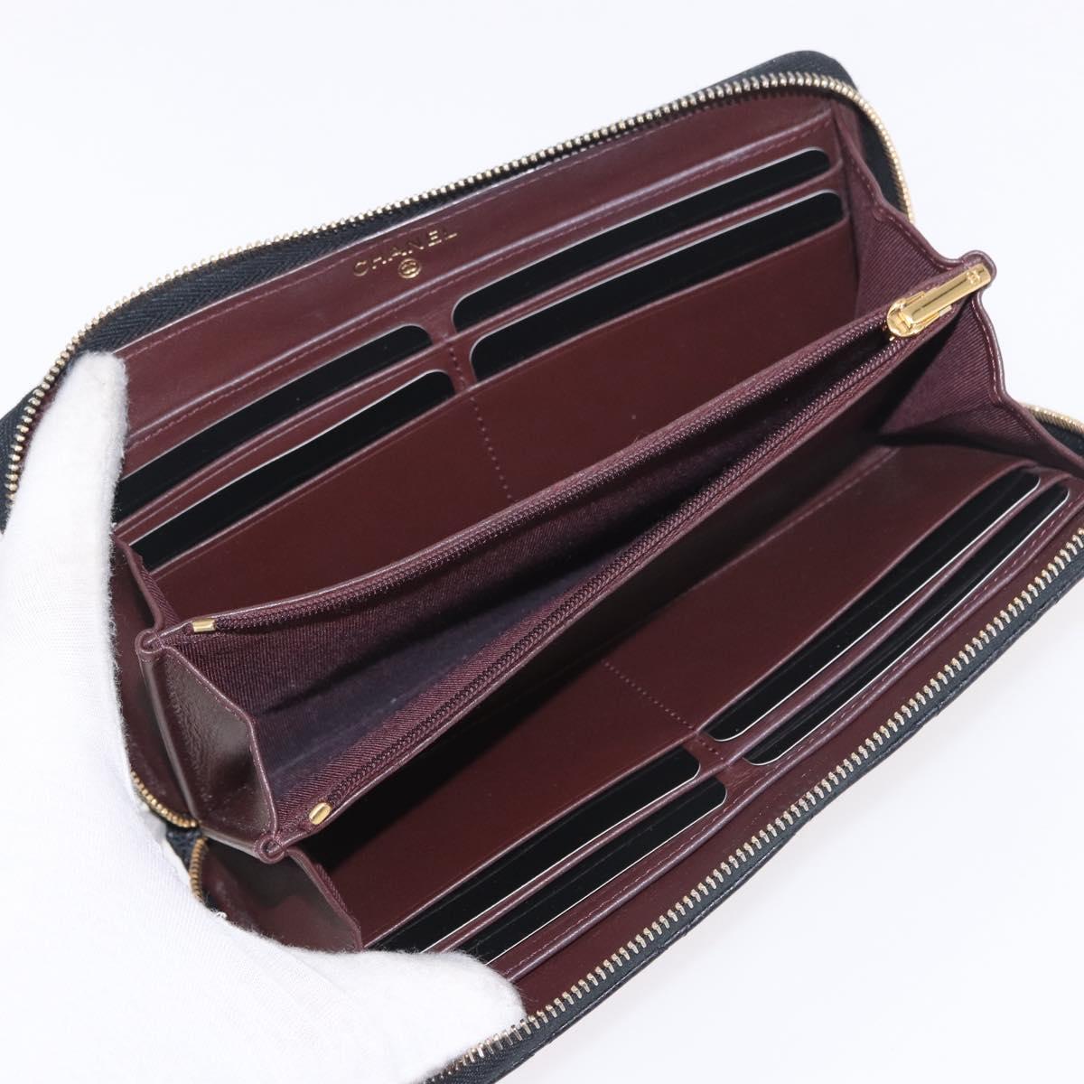 CHANEL Matelasse Long Wallet Caviar Skin Black Gold CC Auth am11846M