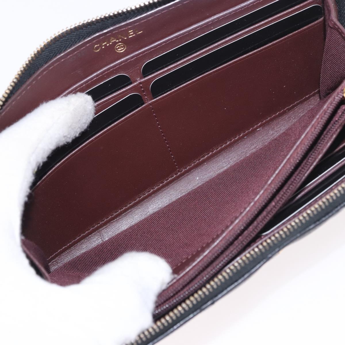 CHANEL Matelasse Long Wallet Caviar Skin Black Gold CC Auth am11846M
