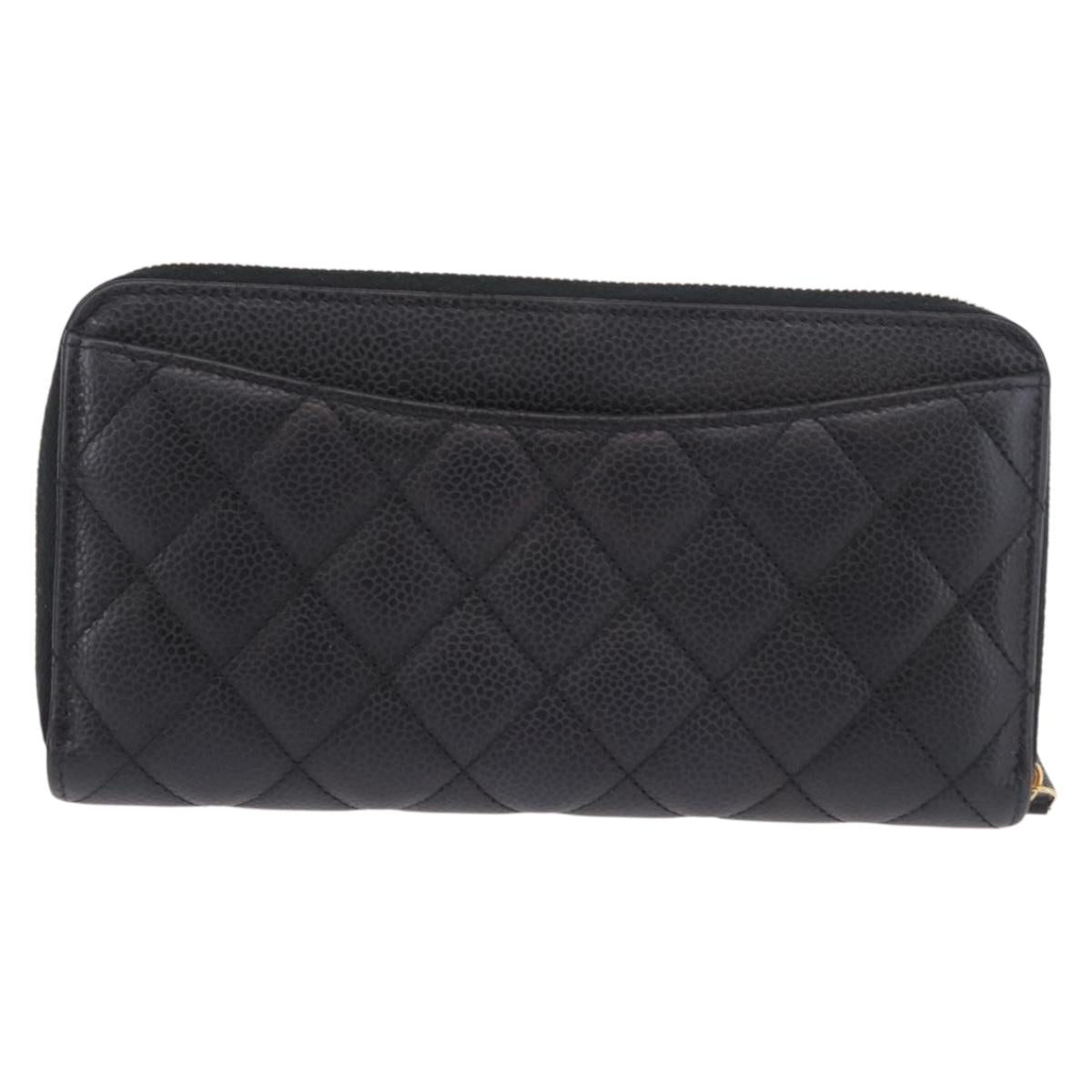 CHANEL Matelasse Long Wallet Caviar Skin Black Gold CC Auth am11846M