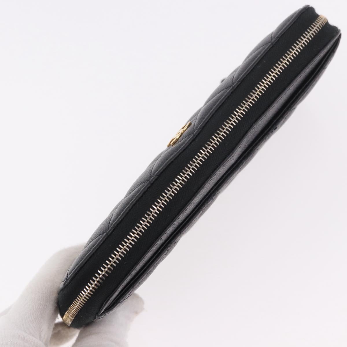 CHANEL Matelasse Long Wallet Caviar Skin Black Gold CC Auth am11846M