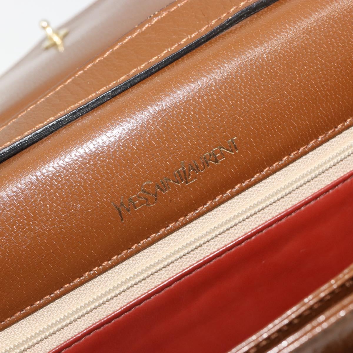 SAINT LAURENT Shoulder Bag Leather Brown Gold Auth am11847A