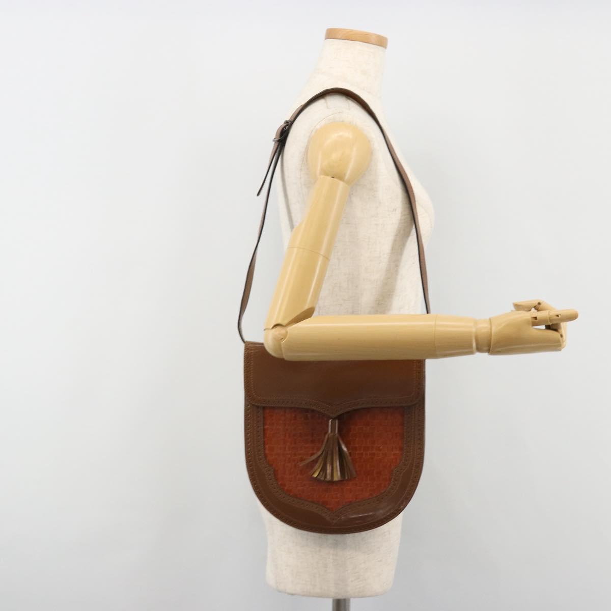 SAINT LAURENT Shoulder Bag Leather Brown Gold Auth am11847A