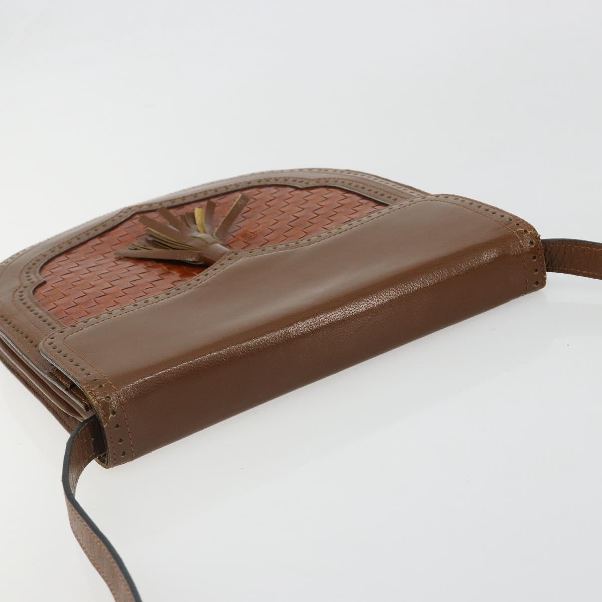 SAINT LAURENT Shoulder Bag Leather Brown Gold Auth am11847A