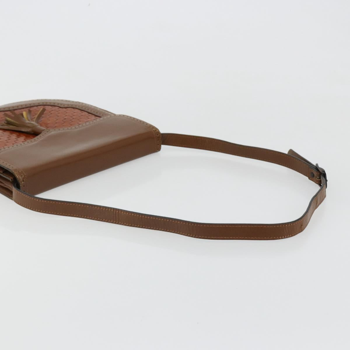 SAINT LAURENT Shoulder Bag Leather Brown Gold Auth am11847A