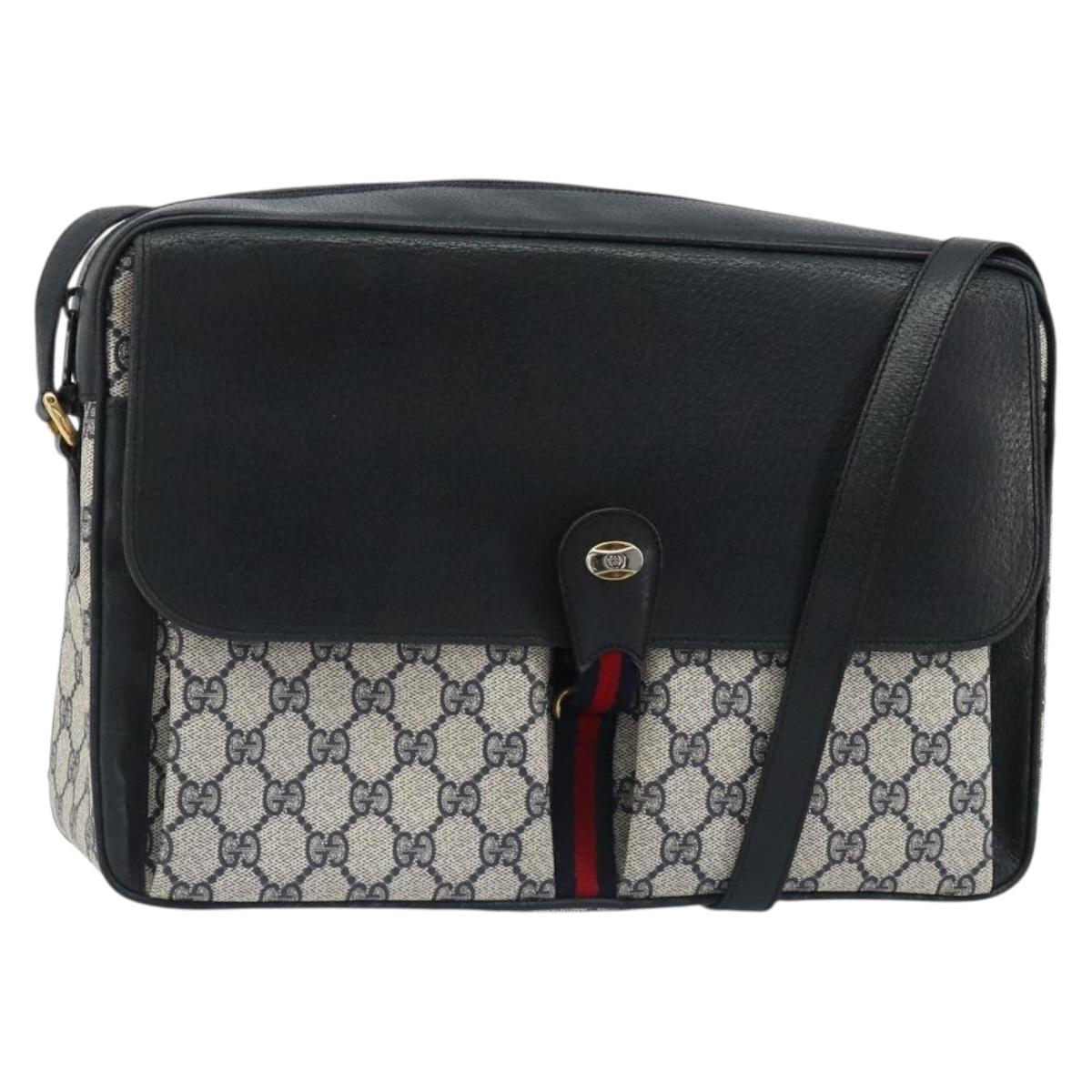 GUCCI GG Supreme Sherry Line Shoulder Bag PVC Navy Gold 904 02 064 Auth am11854