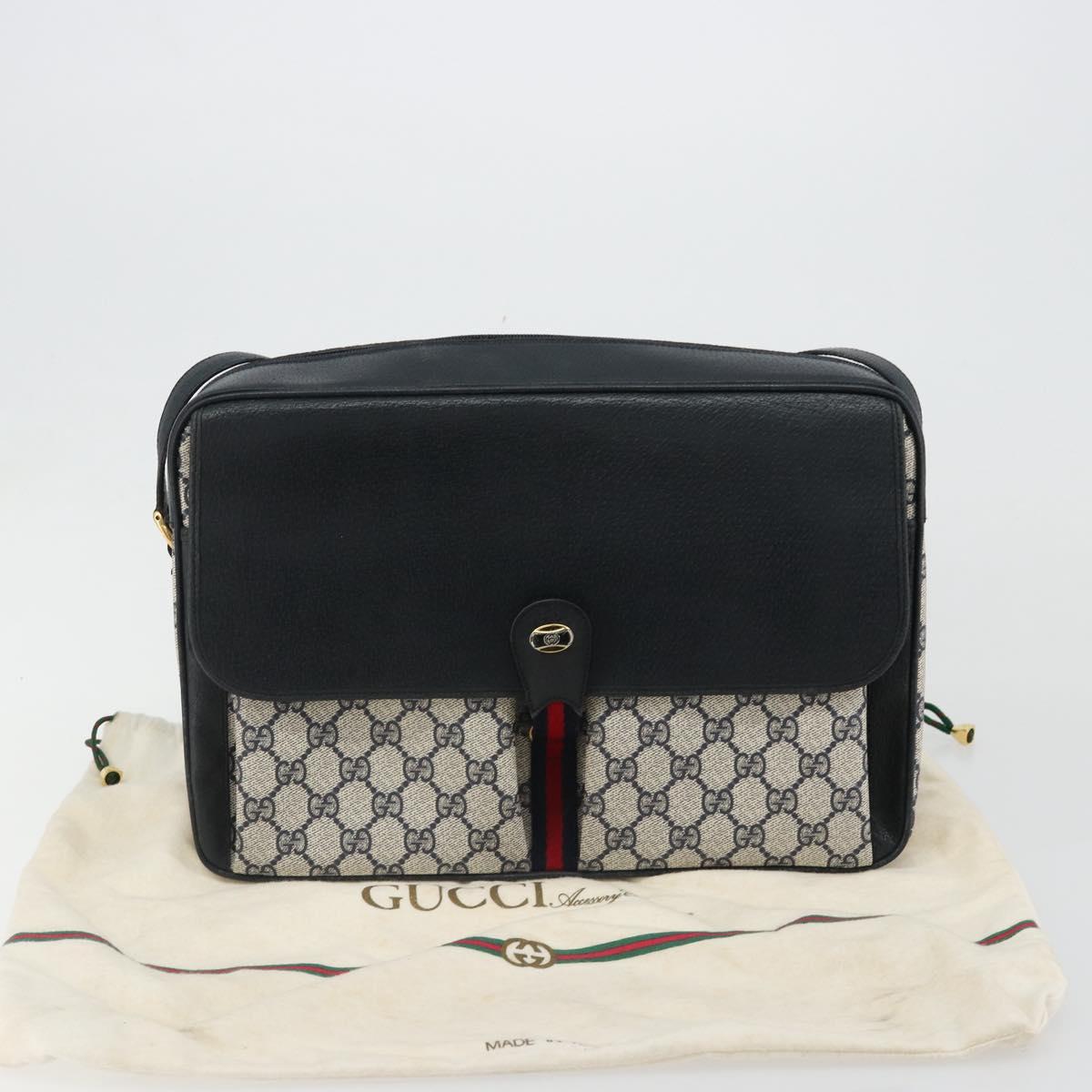 GUCCI GG Supreme Sherry Line Shoulder Bag PVC Navy Gold 904 02 064 Auth am11854