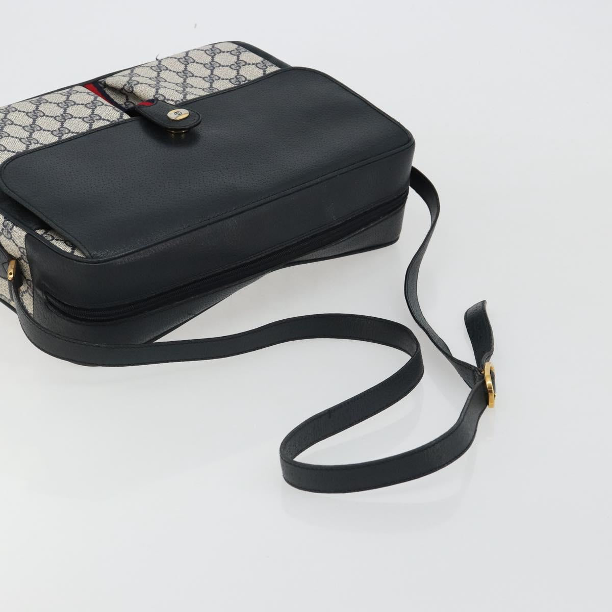 GUCCI GG Supreme Sherry Line Shoulder Bag PVC Navy Gold 904 02 064 Auth am11854