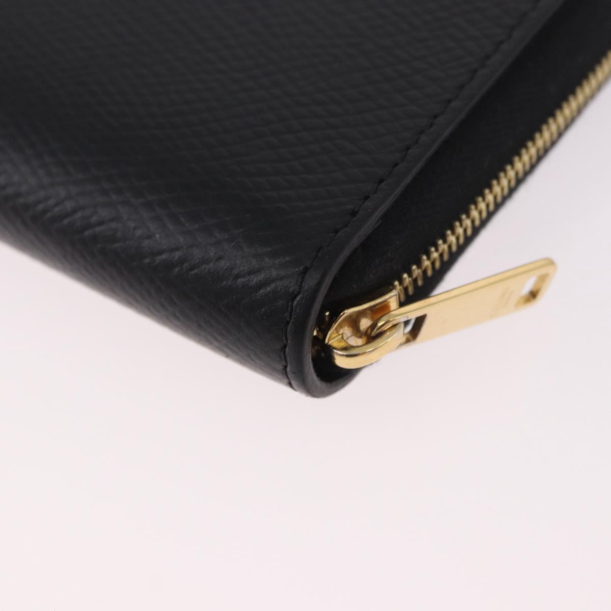 CELINE Round Compact Wallet Leather Black Gold Auth am11856V