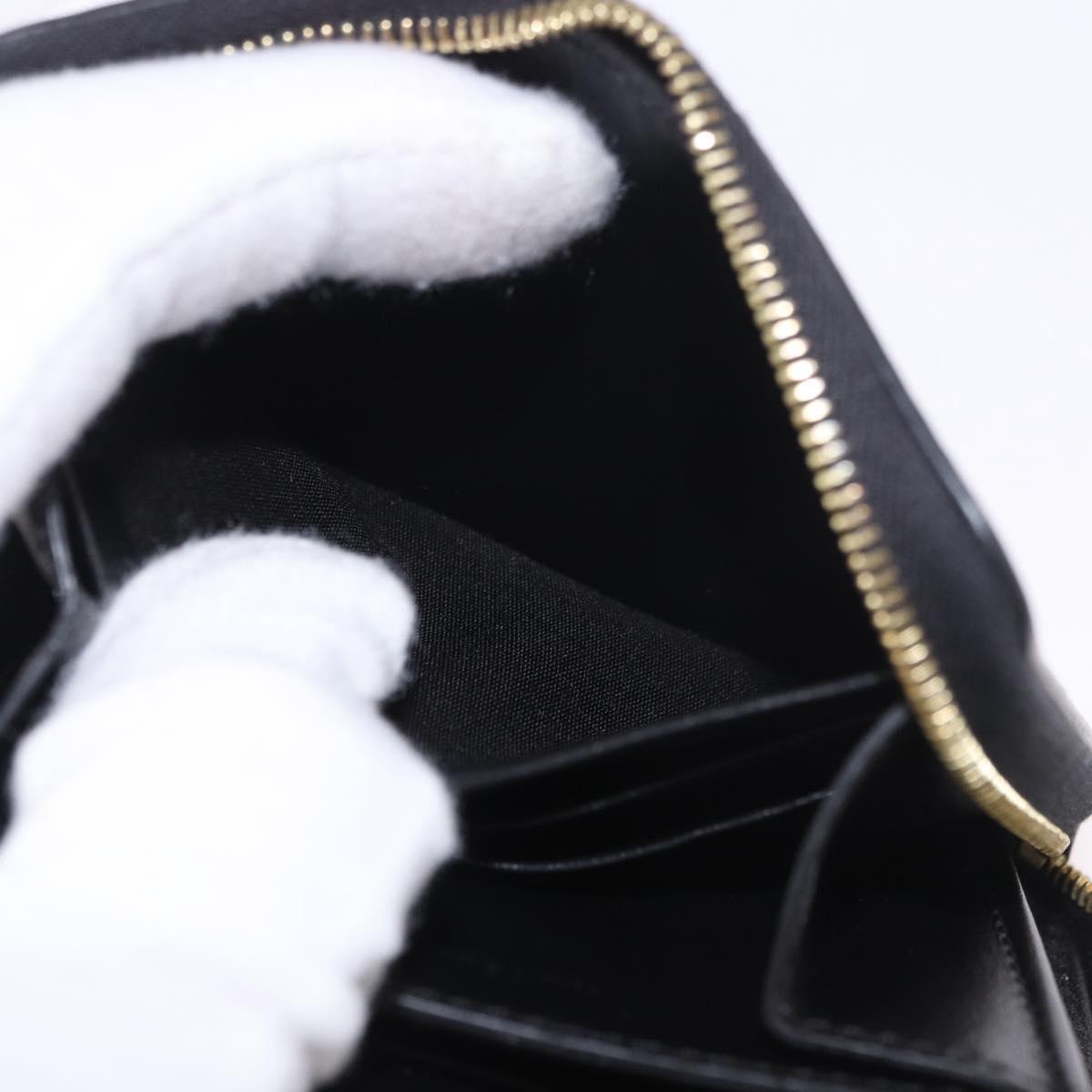 CELINE Round Compact Wallet Leather Black Gold Auth am11856V