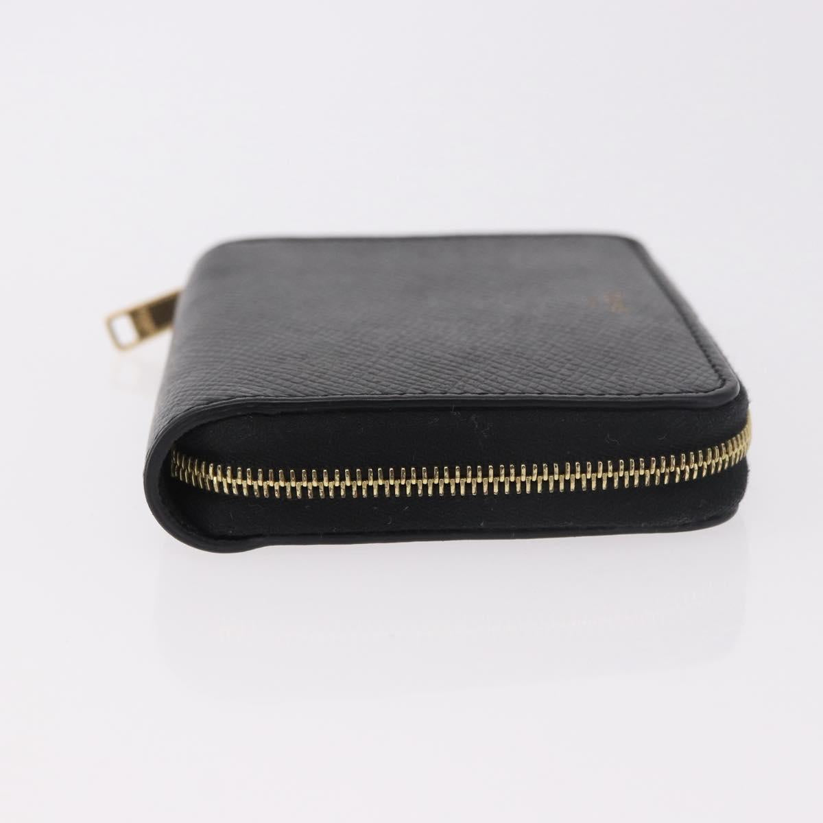 CELINE Round Compact Wallet Leather Black Gold Auth am11856V