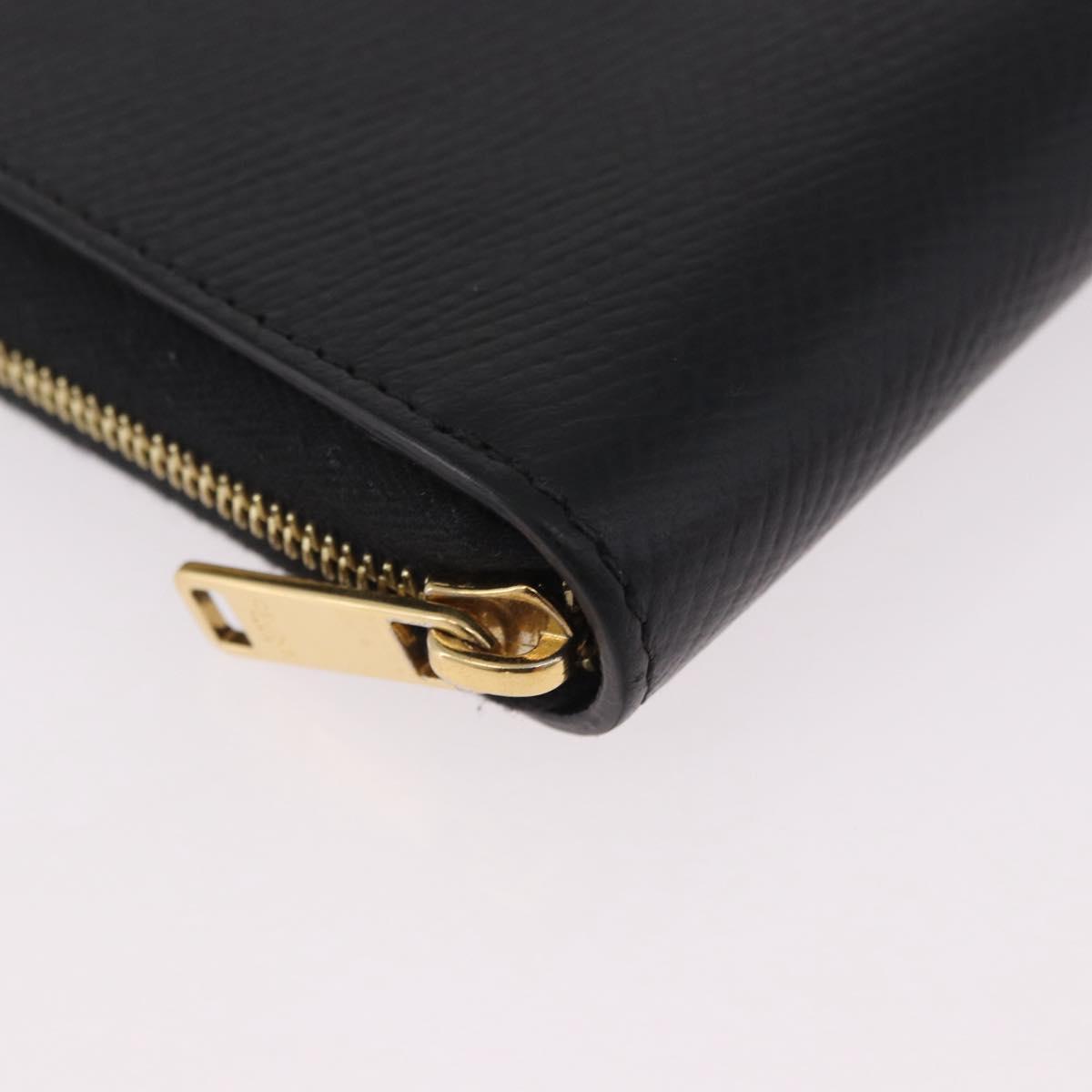 CELINE Round Compact Wallet Leather Black Gold Auth am11856V