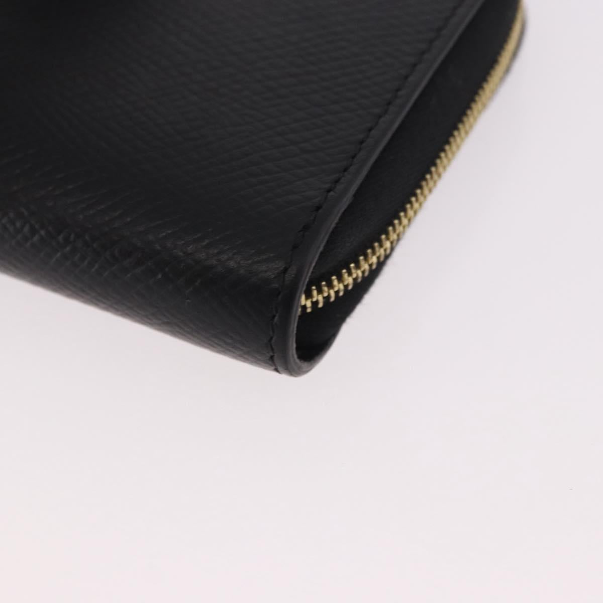 CELINE Round Compact Wallet Leather Black Gold Auth am11856V