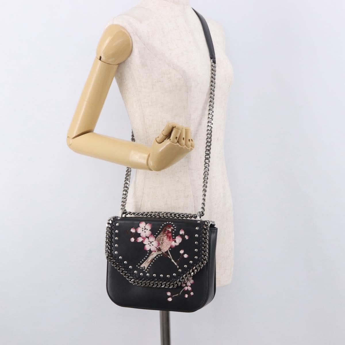 Stella MacCartney Boxbird Shoulder Bag Leather Black Silver 455139 Auth am11857V