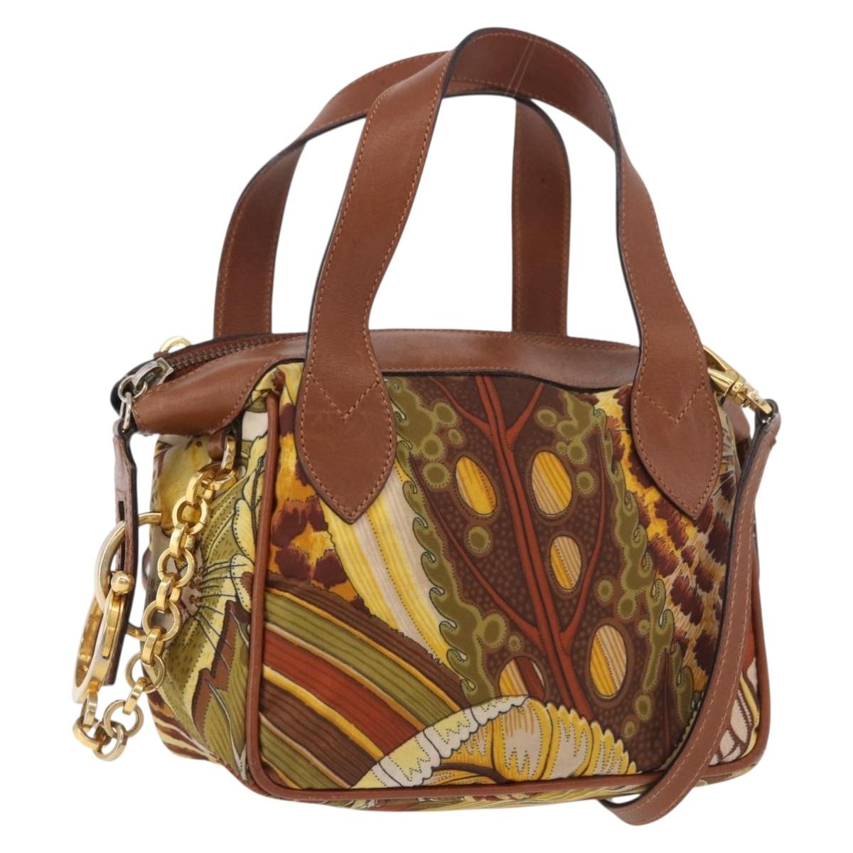 Salvatore Ferragamo Hand Bag Canvas Leather 2way Brown Gold Auth am11858A