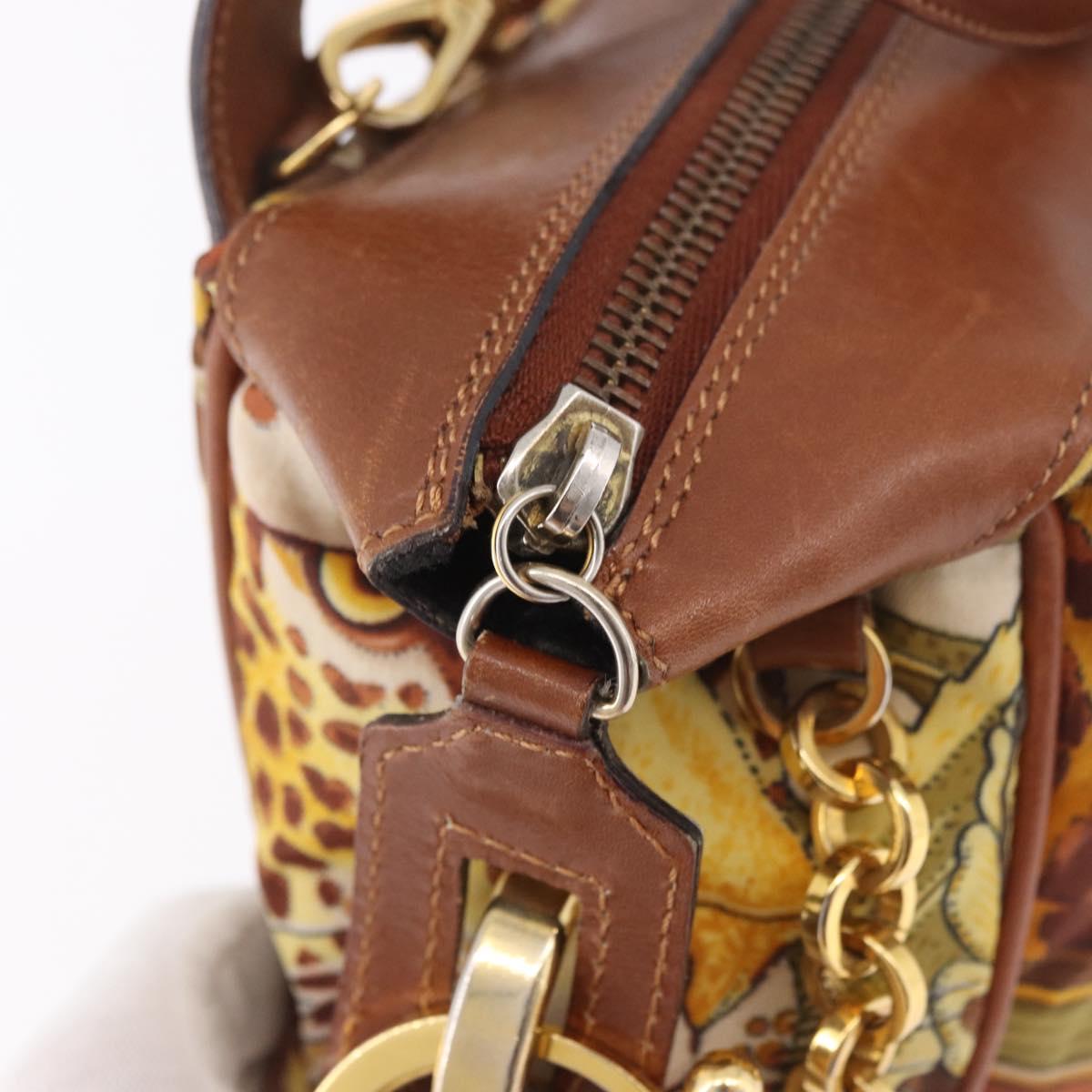 Salvatore Ferragamo Hand Bag Canvas Leather 2way Brown Gold Auth am11858A
