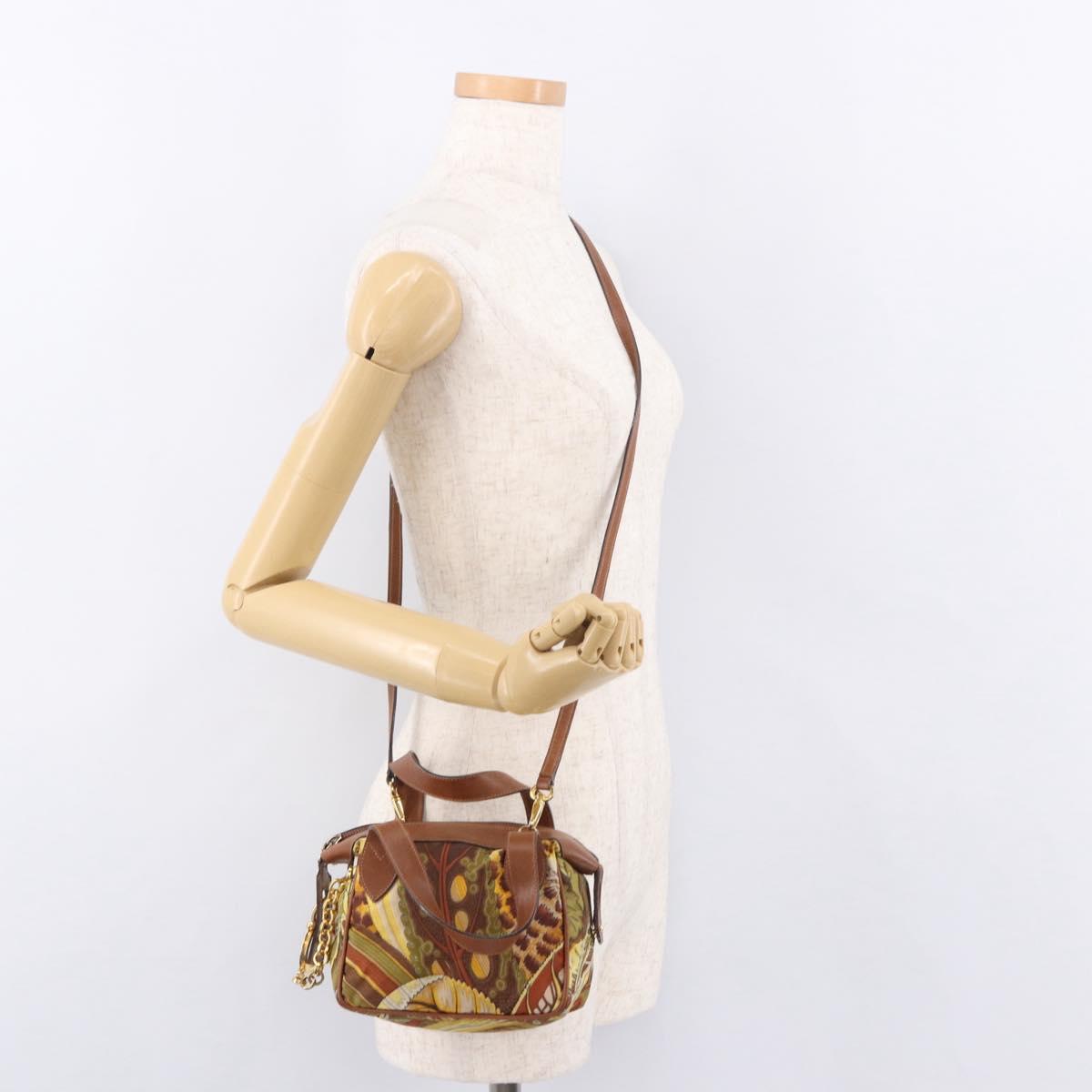 Salvatore Ferragamo Hand Bag Canvas Leather 2way Brown Gold Auth am11858A