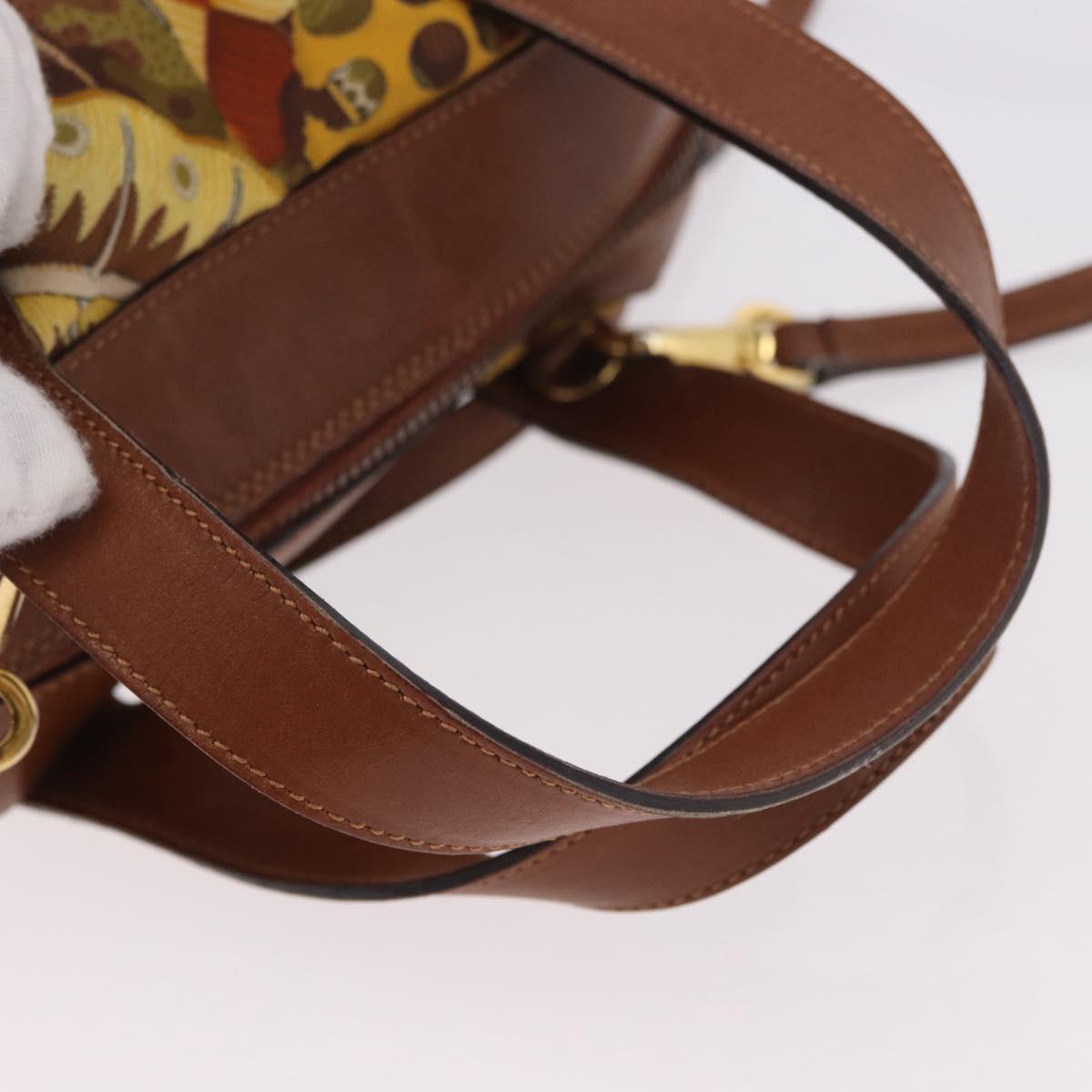 Salvatore Ferragamo Hand Bag Canvas Leather 2way Brown Gold Auth am11858A