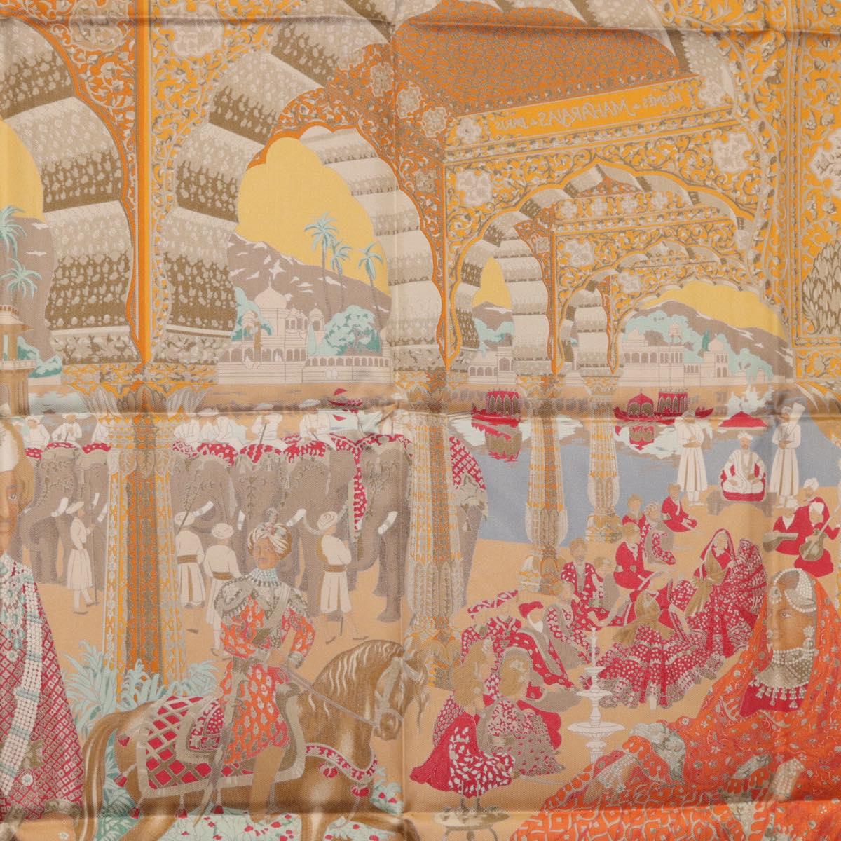 HERMES Carre 90 Scarf ""MAHARAJAS"" Silk Orange Auth am11861M