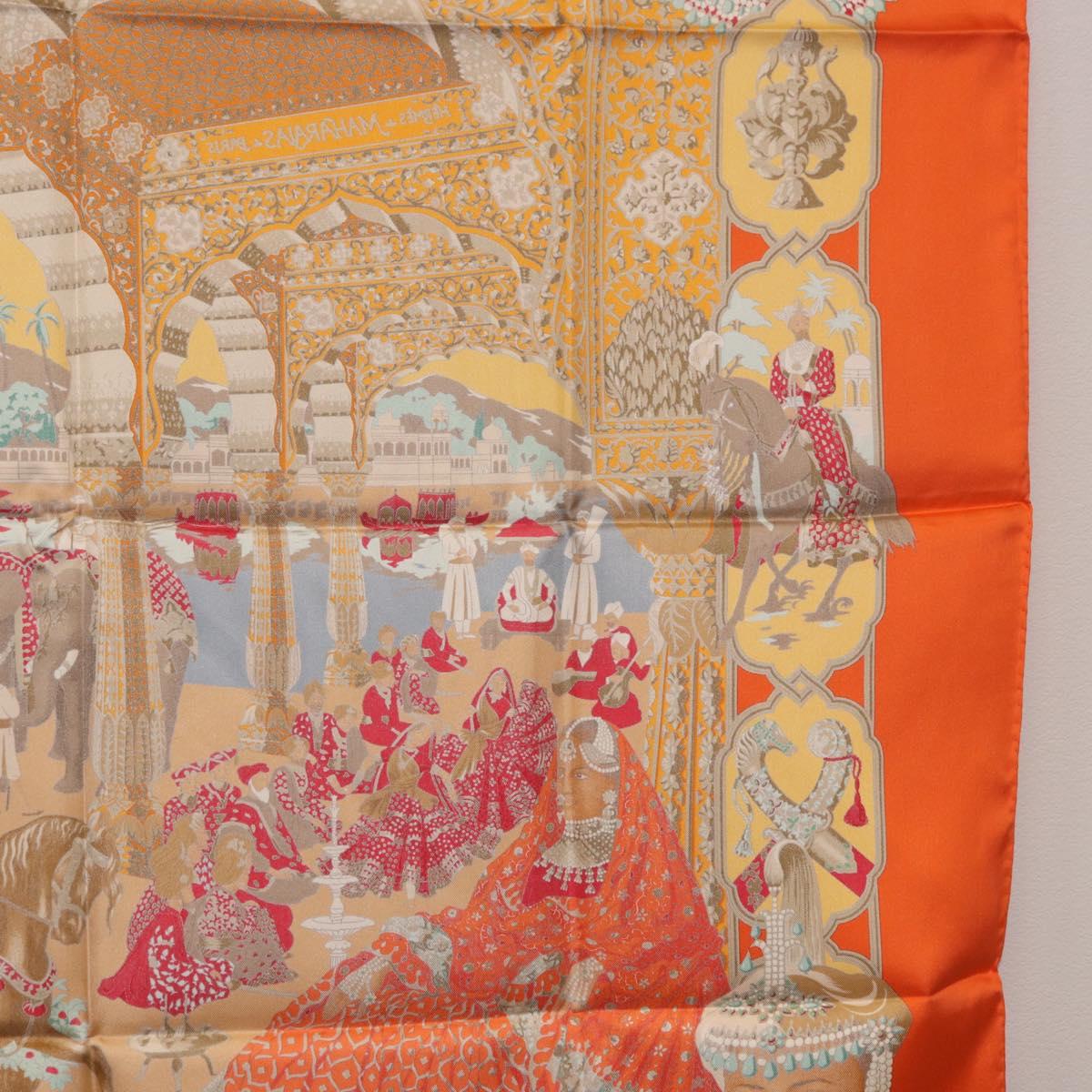 HERMES Carre 90 Scarf ""MAHARAJAS"" Silk Orange Auth am11861M