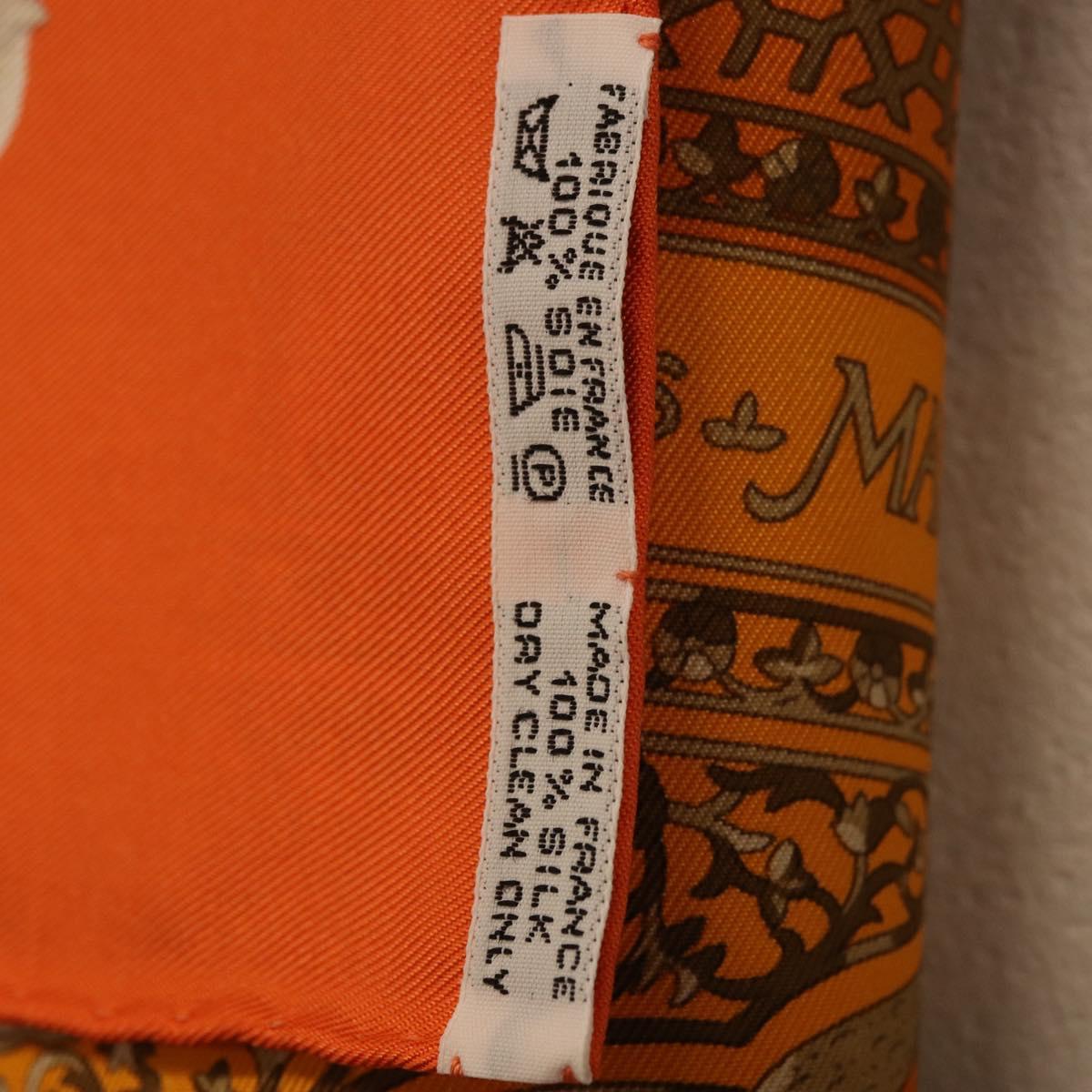 HERMES Carre 90 Scarf ""MAHARAJAS"" Silk Orange Auth am11861M