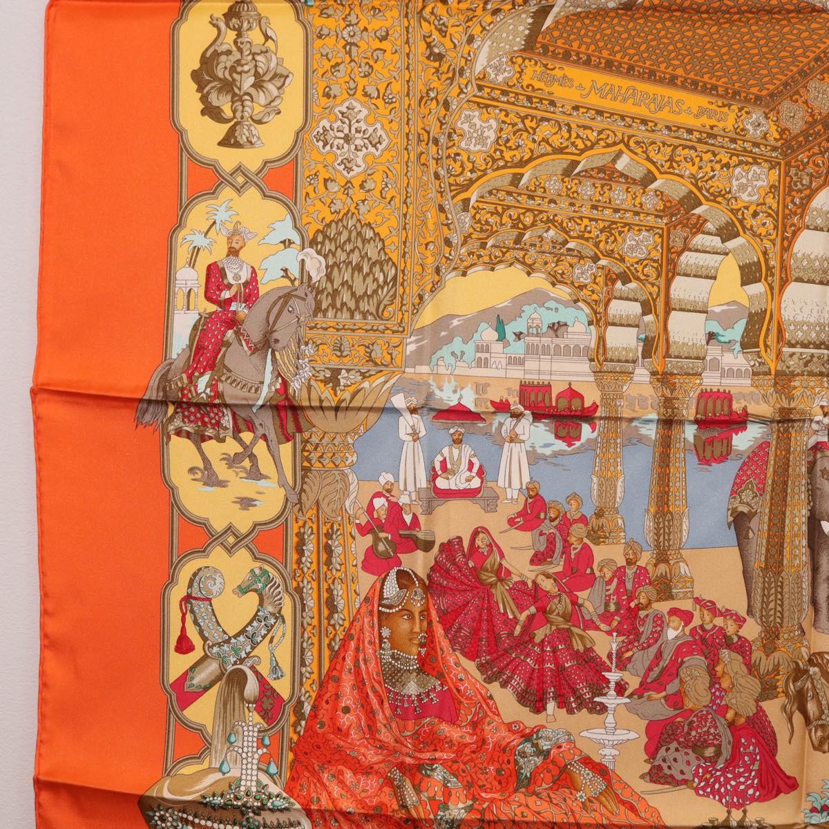 HERMES Carre 90 Scarf ""MAHARAJAS"" Silk Orange Auth am11861M