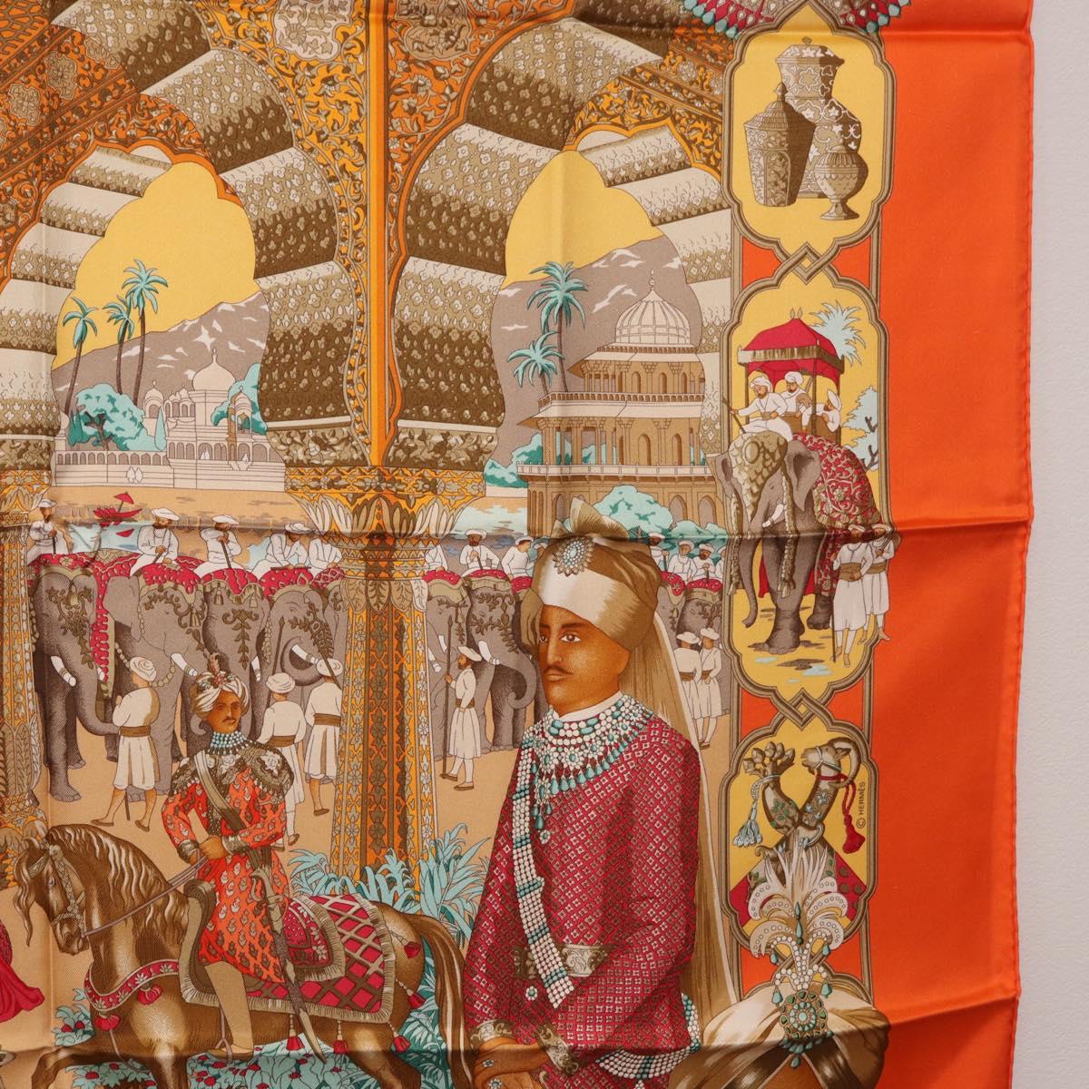 HERMES Carre 90 Scarf ""MAHARAJAS"" Silk Orange Auth am11861M