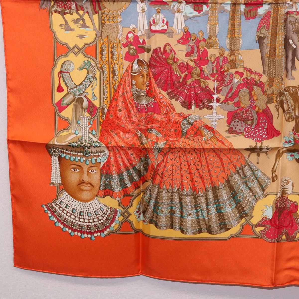 HERMES Carre 90 Scarf ""MAHARAJAS"" Silk Orange Auth am11861M